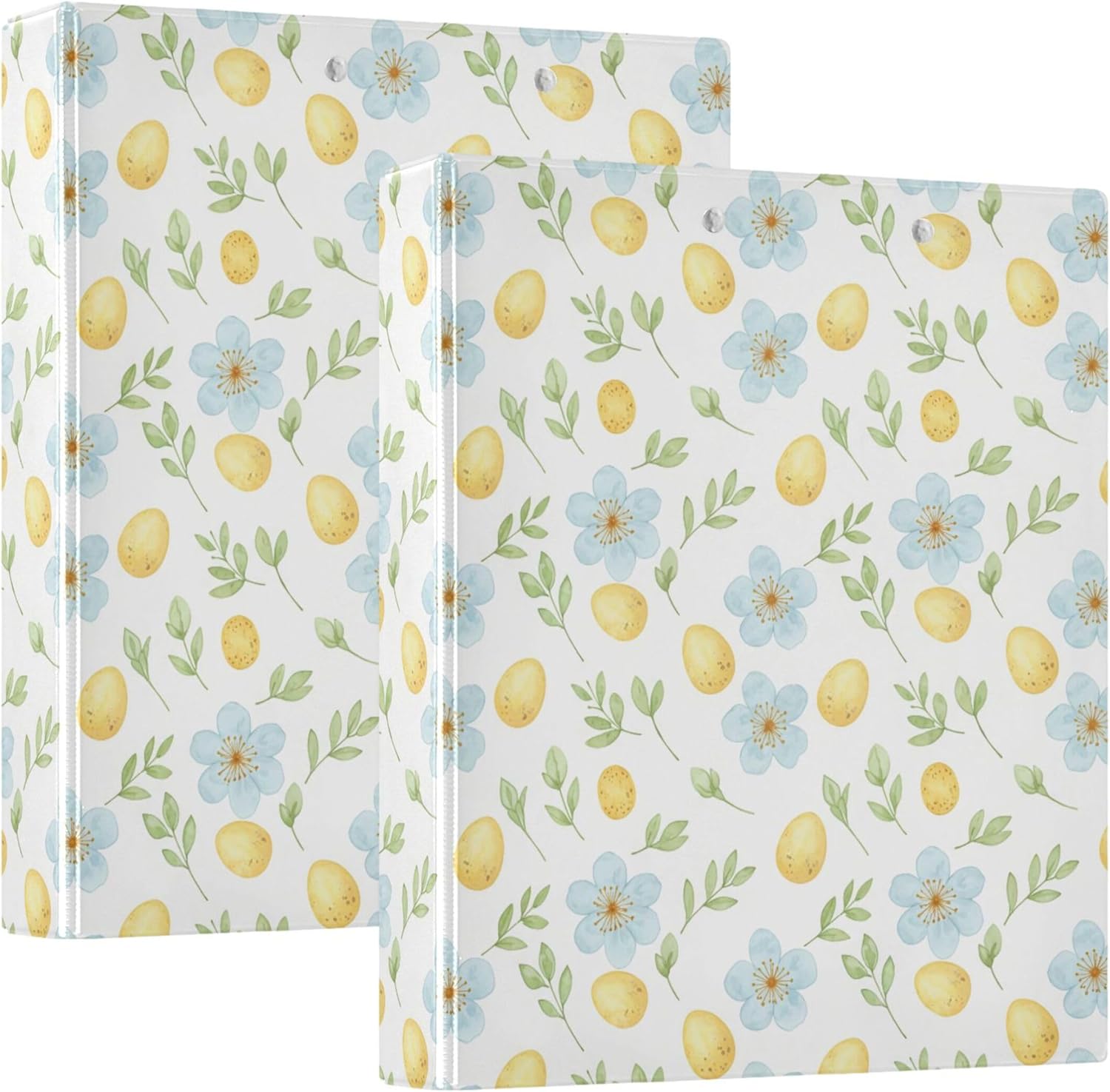 Easter Eggs and Flowers 3 Ring Binders, 1.5” Round Ring Binders with Clipboard - Letter Size, 3 Interior PVC Clear Pockets & Anti-Slip Clip for Office School Supplies, 2PCS