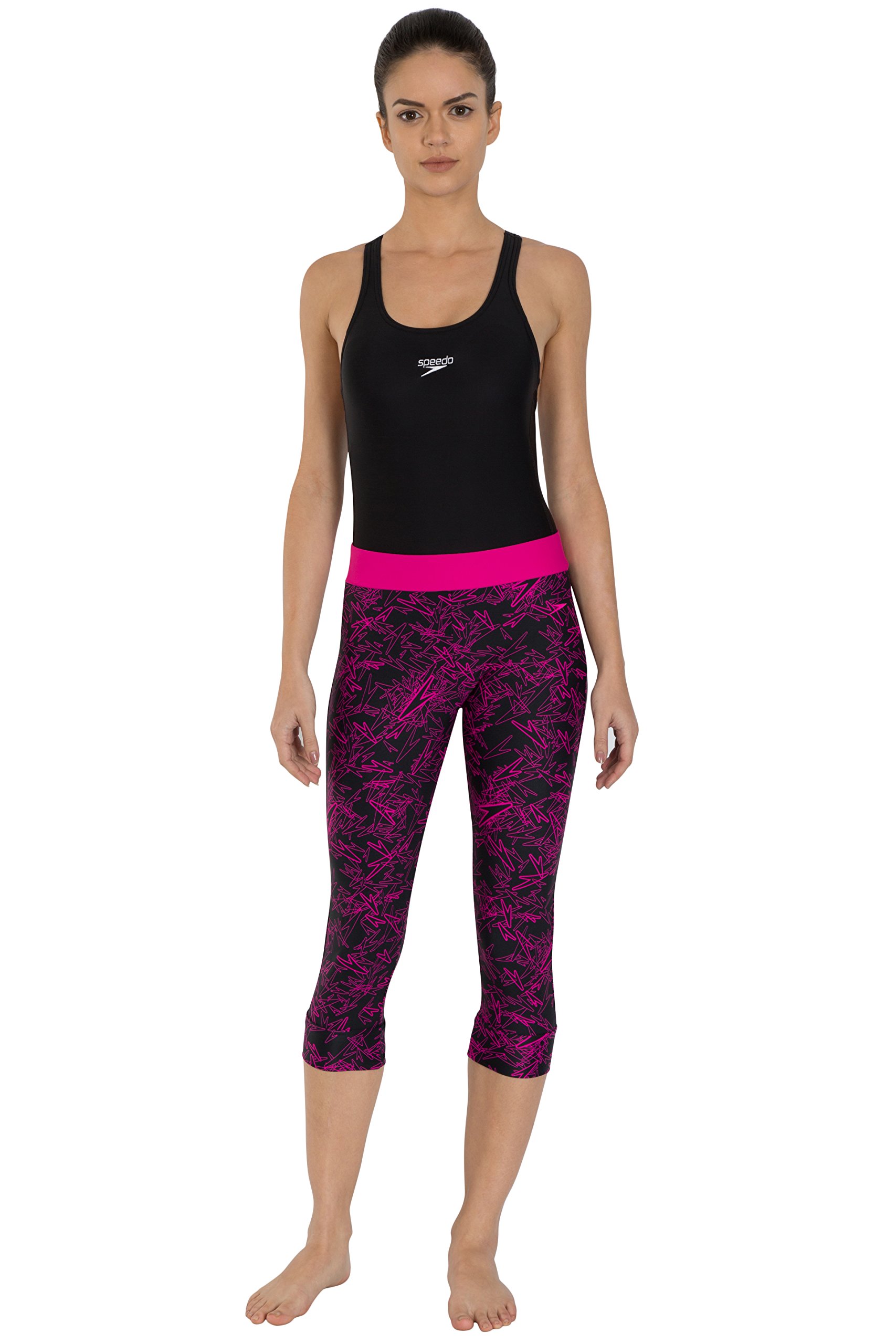 speedo Boom Splice All Over Printed Swim Capri Womens Swimactive, Black, 28-picture-51