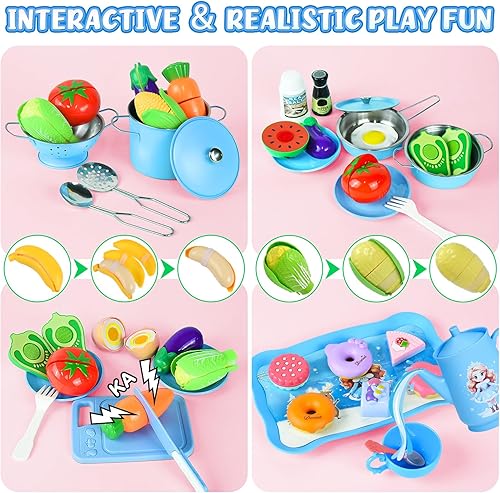 Miniatura 4 de Juego de 105 piezas de cocina para niños, accesorios de cocina para jugar, juego de fiesta de té, cocina de juguete para niños, cocina real