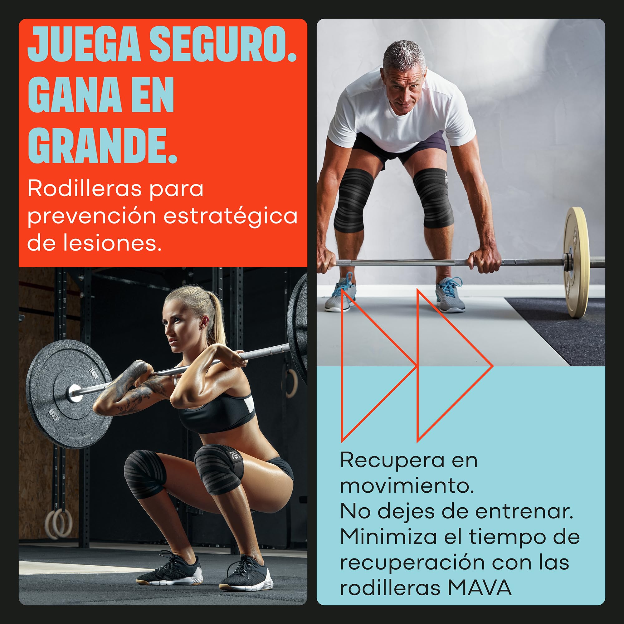 Mava Rodilleras Deportivas para Hombres y Mujeres (Par), Rodilleras Menisco y Ligamento para Gimnasio, Powerlifting y Fitness, Compresión de 183cm