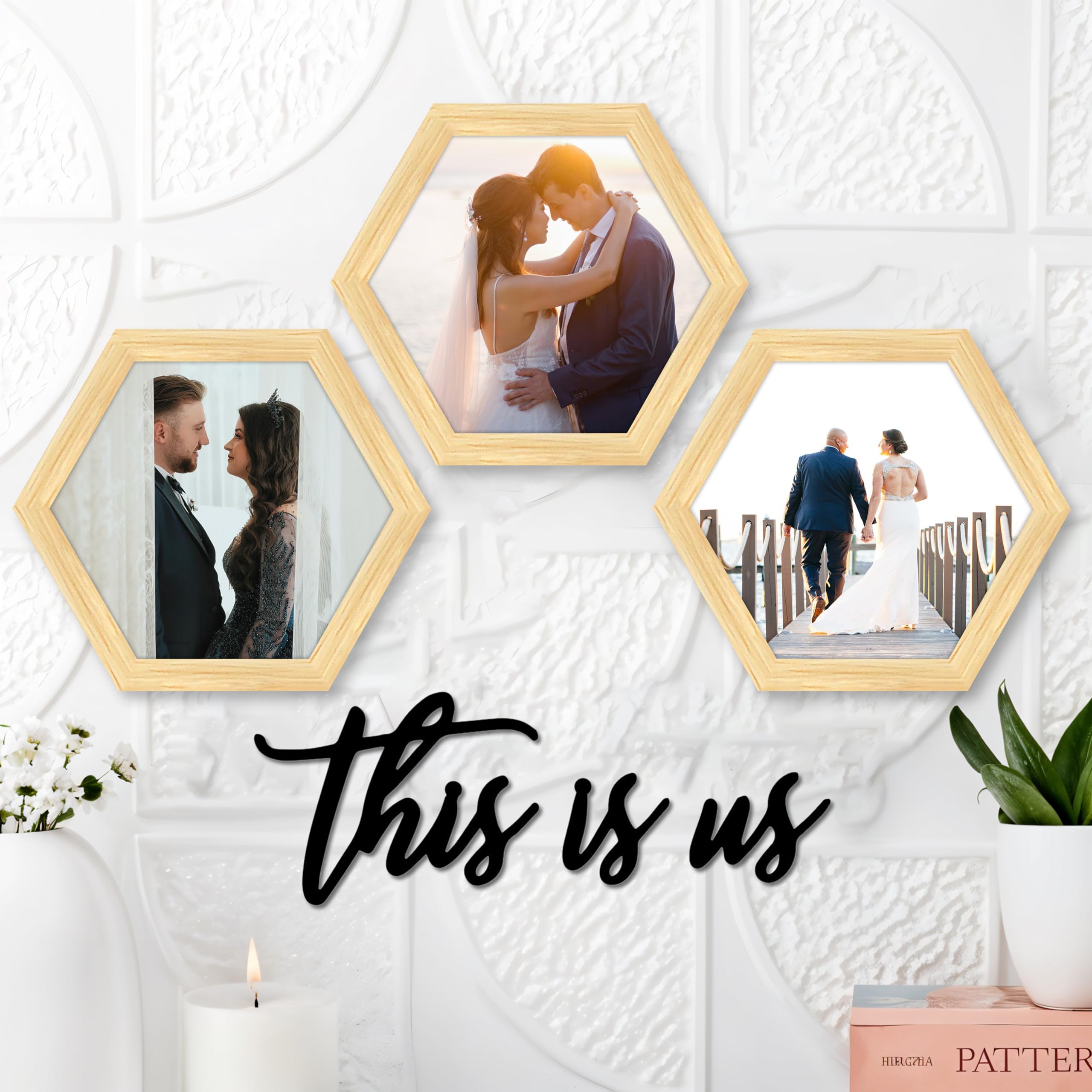 Art Street Hexagon Wall Photo/Picture Frame Set of 3, and 'This is Us' Word, for Home, Living Room, Study Room & Office Wall Decoration (Size 10x9.2 Inch)-image-43