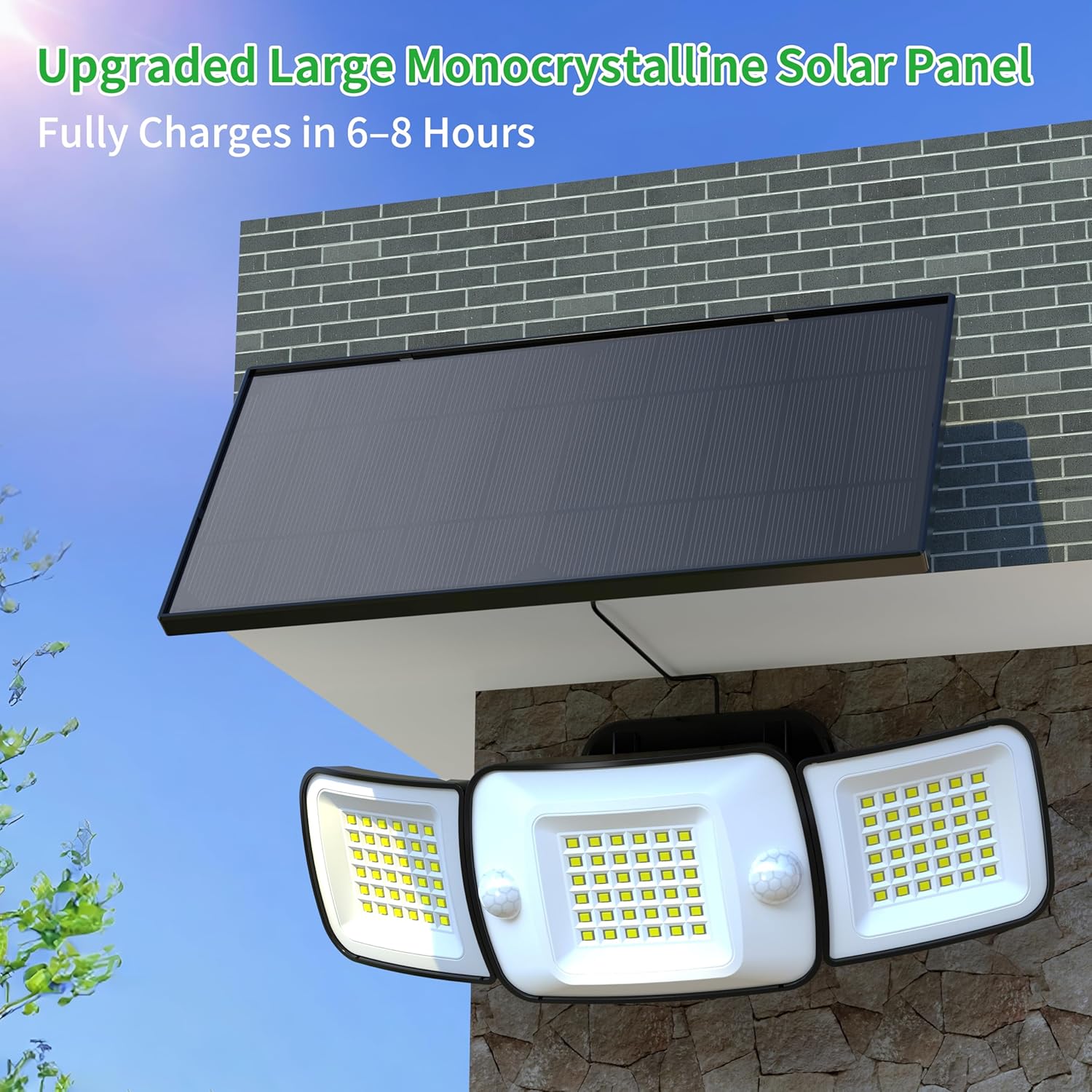 intelamp Solar Flood Lights Outdoor Waterproof, 6000mAh 1500LM Split Monocrystalline Dusk to Dawn Security Light with Dual Motion Sensor, Remote Control, 9.8ft Cable for Yard Garden House