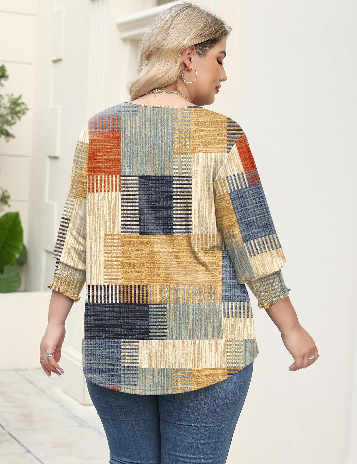 Rapbin Womens Plus Size Tops 3/4 Sleeve Blouses Shirts Casual V Neck Loose Tunic Tops 1X-5X - Image 4