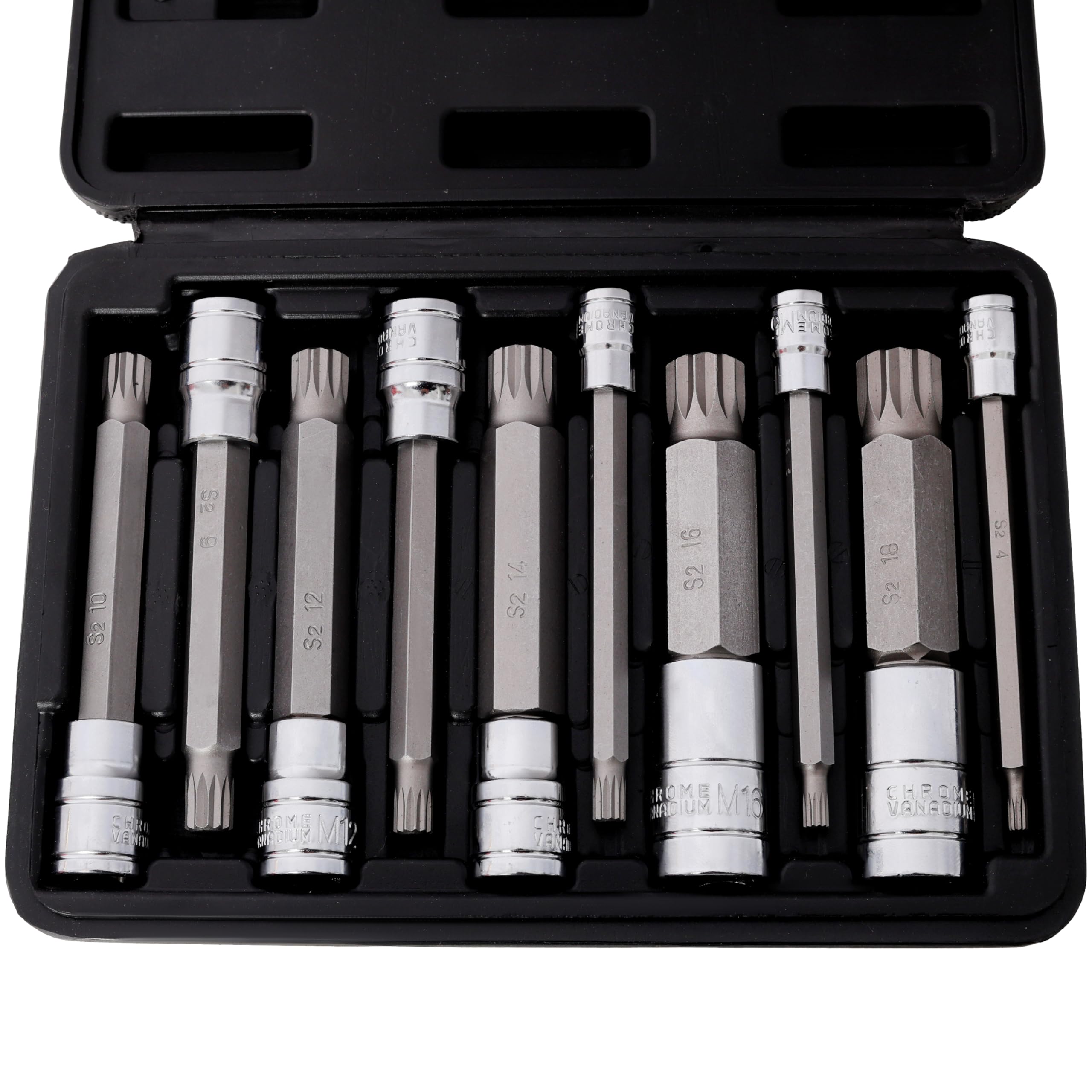 eSkde 10-Piece Spline Bit Socket Set: Triple Square (XZN) M4 to M14 Drive Tool Kit, Chrome Vanadium Steel for Automotive, Brake Caliper, and Repairs, Heavy-Duty Case, Mechanic Tools