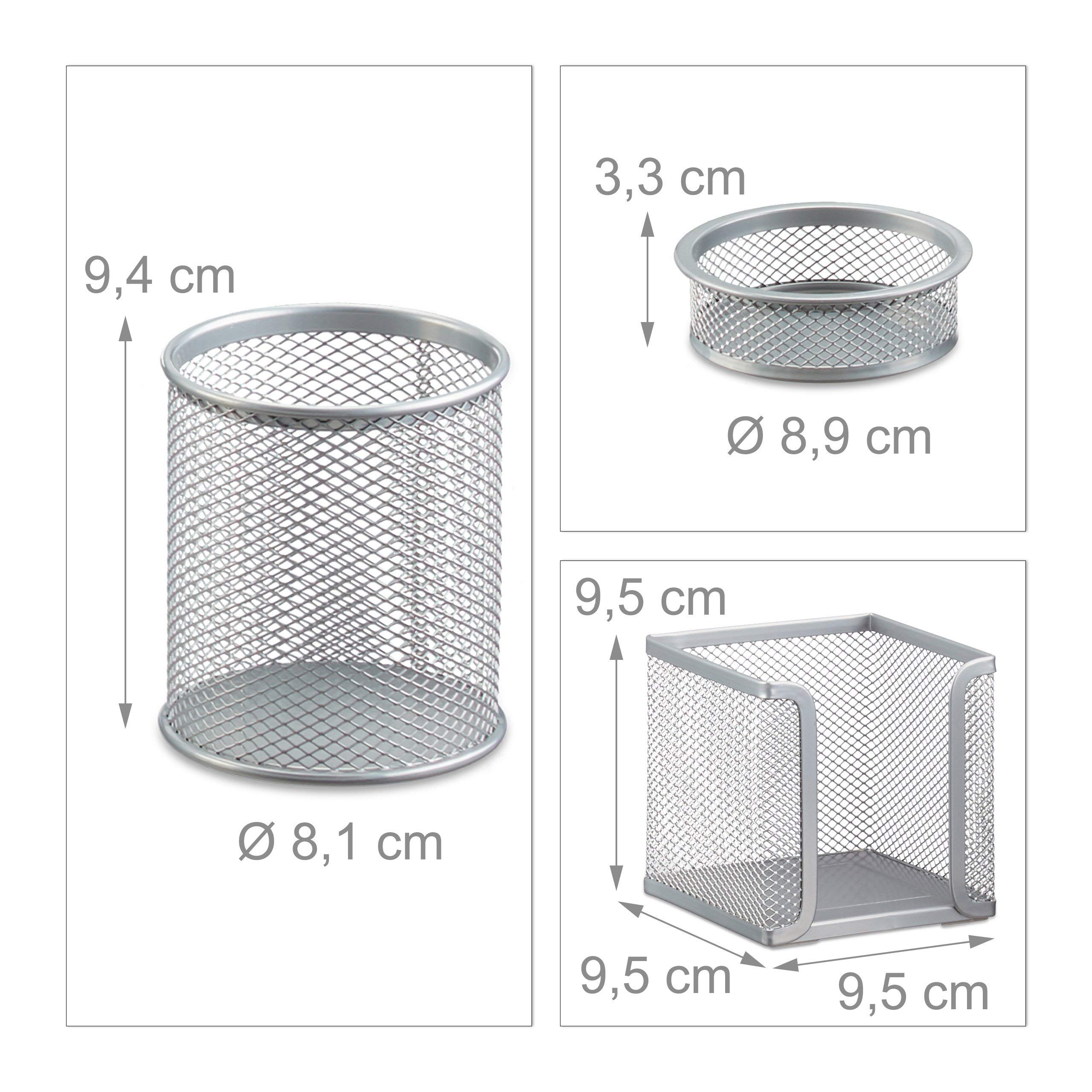 Relaxdays Schreibtisch Organizer 3er Set Metall, silber (Packung mit 4)