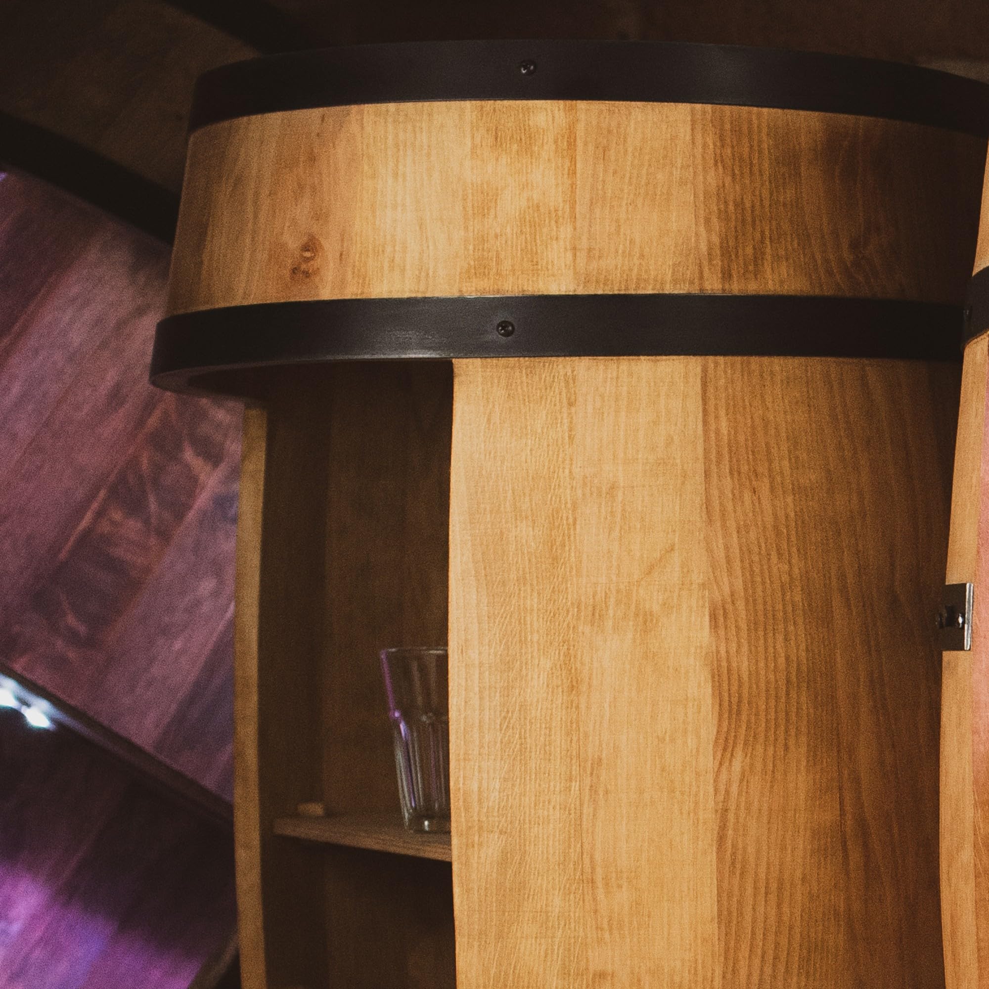 CREATIVE COOPER Barile di Legno a LED Con Portabottiglie per Vino, 80 x 50 cm, Decorazione Rustica per Bar, Whisky (Rovere)