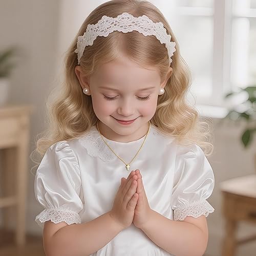 Vista 4 de M MOOHAM Collar de Cruz para Mujeres Adolescentes Niñas, Delicado Collar con Colgante de Cruz Chapado en Oro Real de 14K Cruz Lateral Gargantilla