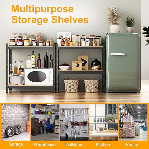 Miniatura 7 de ERGOMASTER Estantes de almacenamiento de metal para garaje, 4 estantes, ajustable, resistente, sin tornillos, organizador para el hogar, oficina,