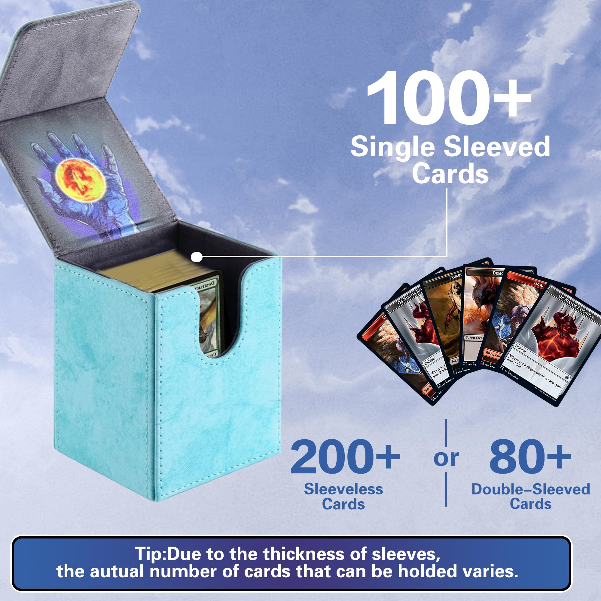 PROMAXIBINDER MTG - Caja de cartas Commander para más de 100 cartas de una sola manga, almacenamiento para cunas TCG/MTG, imán fuerte de piel sintética (azul cielo, árbol)