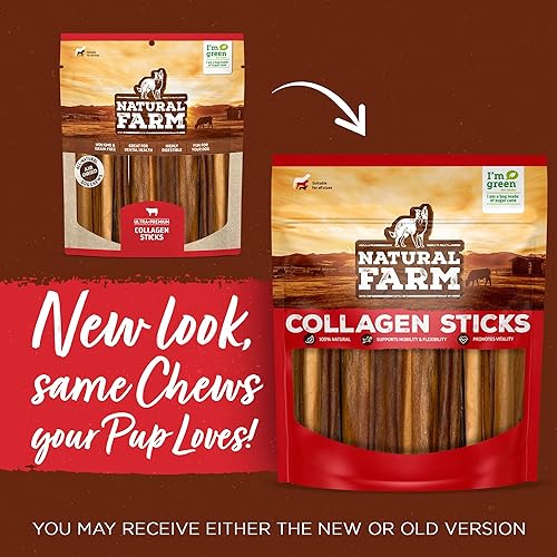 Miniatura 2 de Natural Farm Bully Sticks - Palitos de colágeno rellenos para perros (6 pulgadas, paquete de 5), colágeno sin piel cruda, masticables naturales para