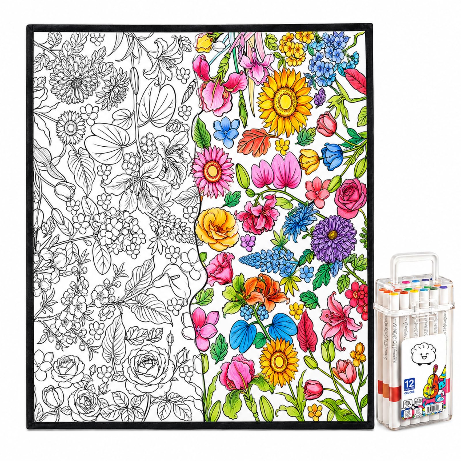 DIY Colouring Blanket for Adults with 12 Markers, Colour Your Own Blanket, Soft Velvet Throw, Washable Fabric Art Craft Gift, 125 x 150 cm