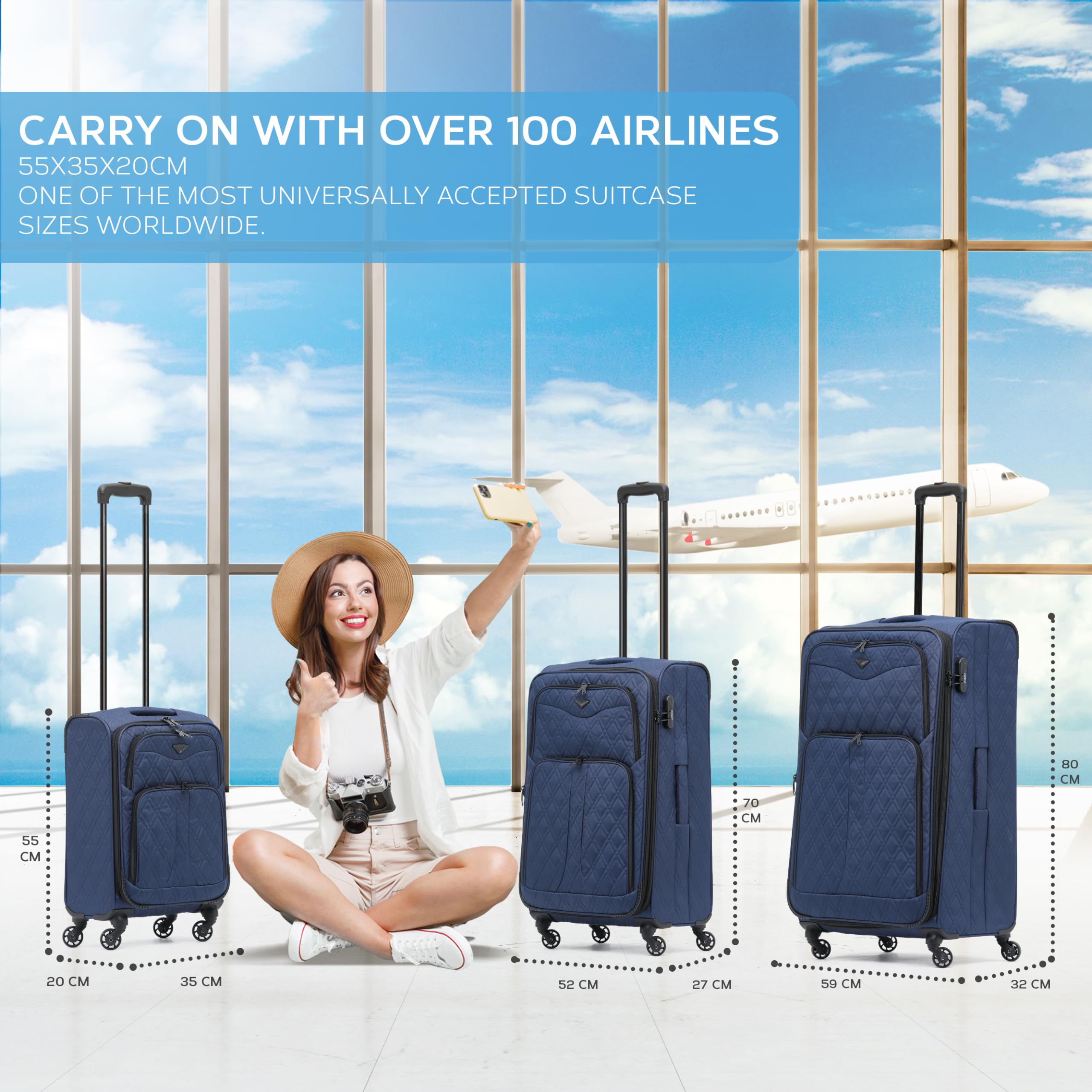 Flight Knight Lightweight 4 Wheel 800D Soft Case Quilted Suitcases Anti Crack Cabin & Hold Luggage Options Approved for Over 100 Airlines Including easyJet, BA & Many More!