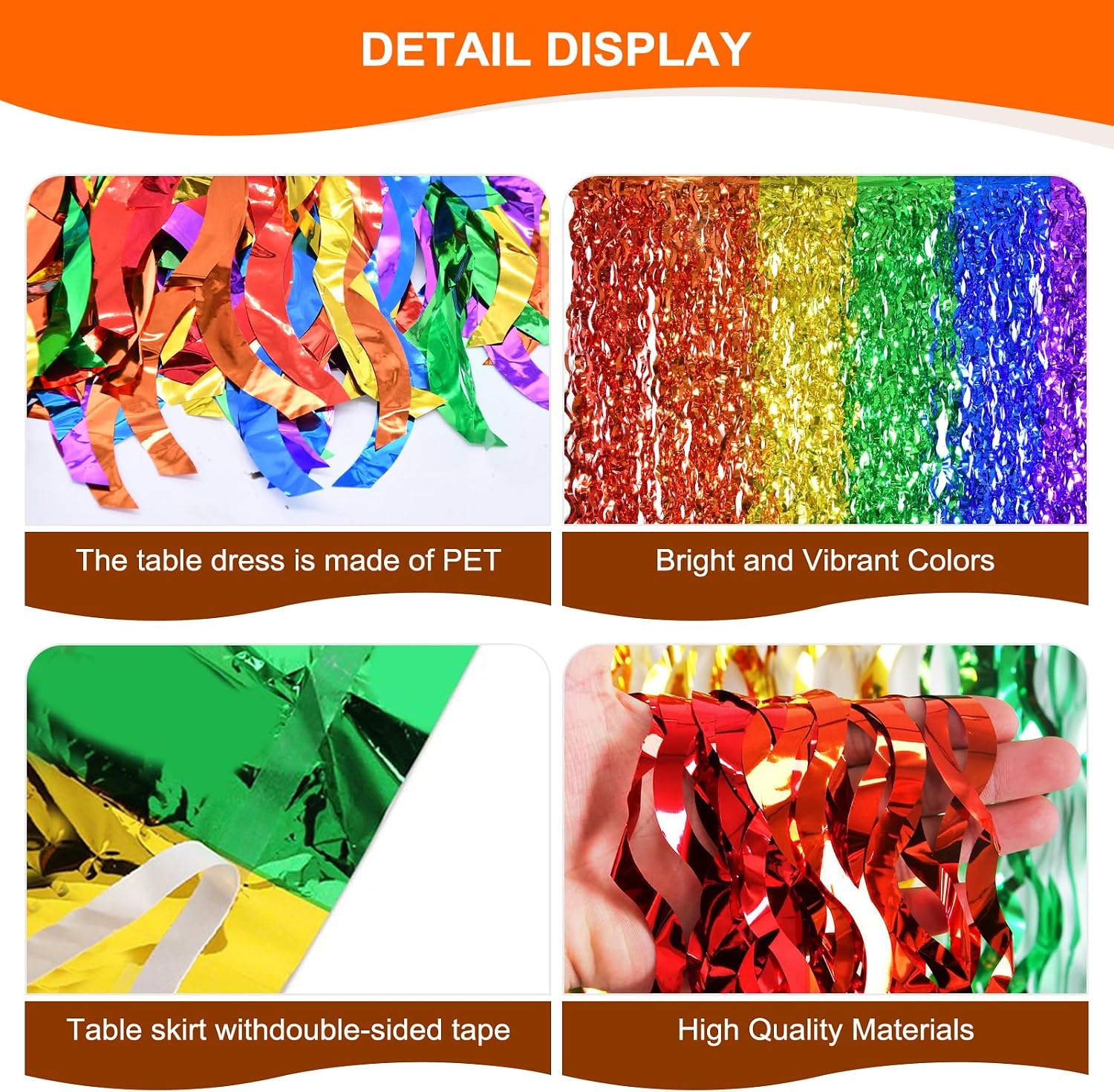 2 Pack Fiesta Metallic Fringe Table Skirt, Rainbow Foil Table Skirts for Fiesta Party, Cinco de Mayo Decorations, Colorful Birthday and Celebration Table Decor