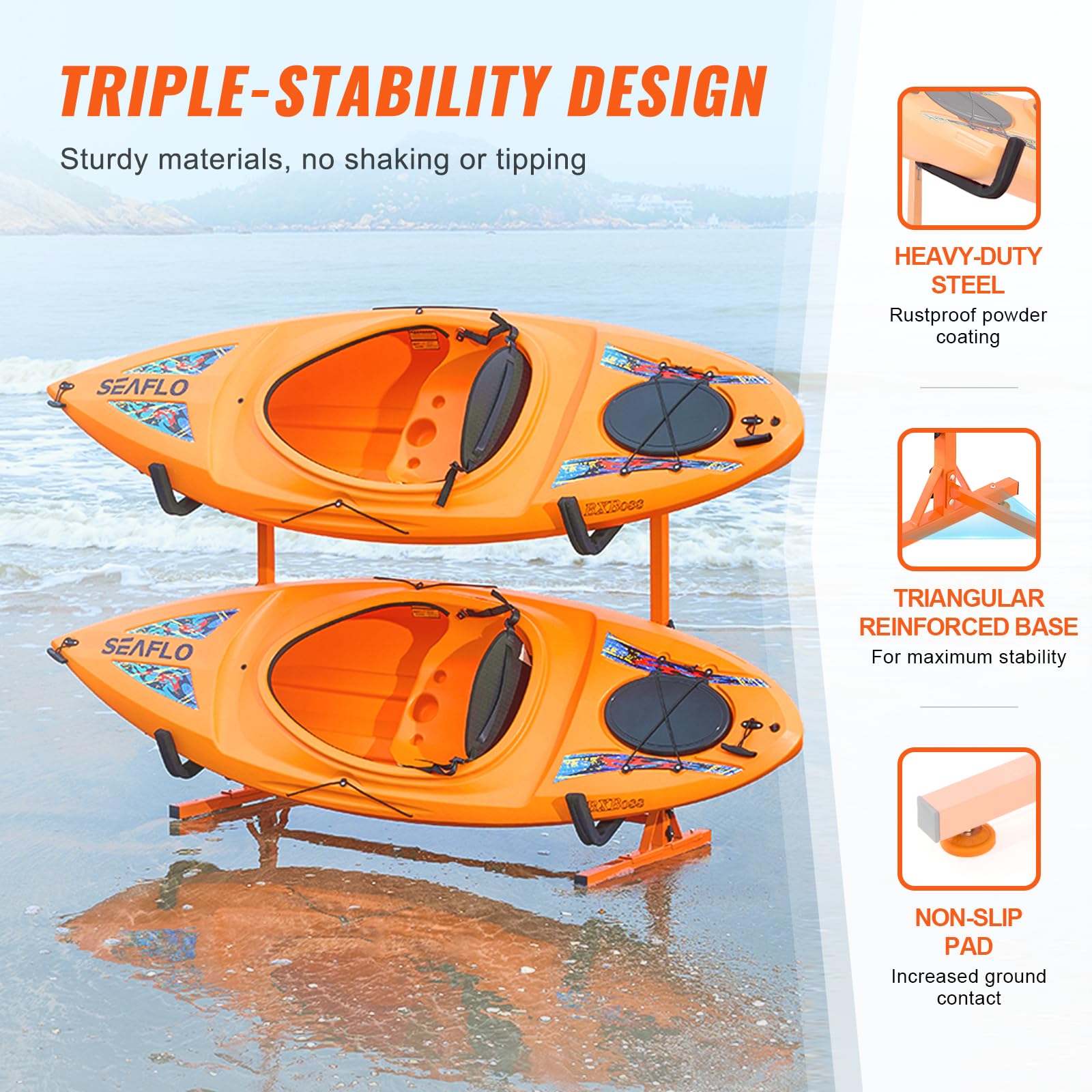 VEVOR Portaoggetti per Kayak Autoportante, Supporto per Gancio per Kayak in Acciaio Resistente con Bracci Imbottiti e Larghezza Regolabile, Carico Massimo 175LBS, per Garage Interno ed Esterno