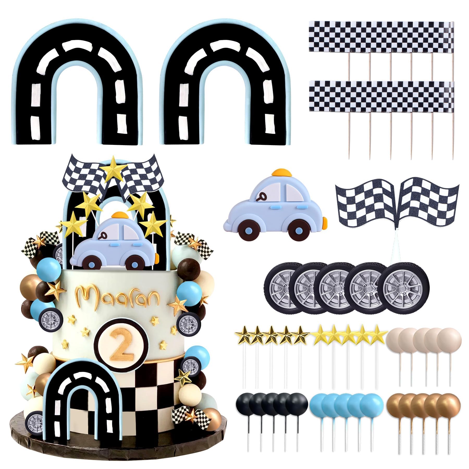 Tazuxetuqe 60PCS Race Car Cake Topper Cars Cake Topper Car Birthday Party Decoration Race Track Decorations โ image 1