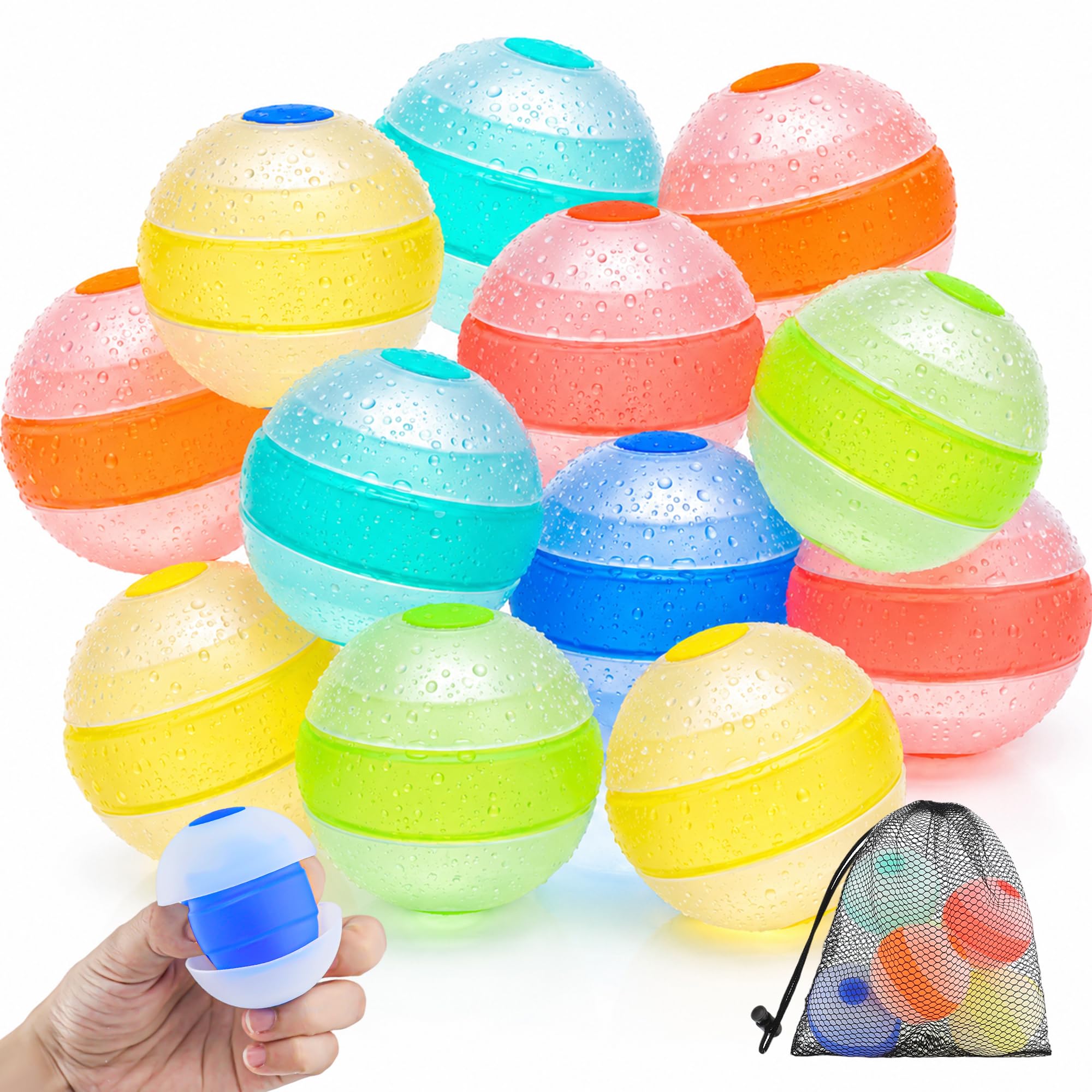 12 bombe ad acqua riutilizzabili, autosigillanti, gonfiabili, gonfiabili, giocattolo per l'acqua, piscina, estate, giochi all'aperto, in silicone, con sacchetto a rete