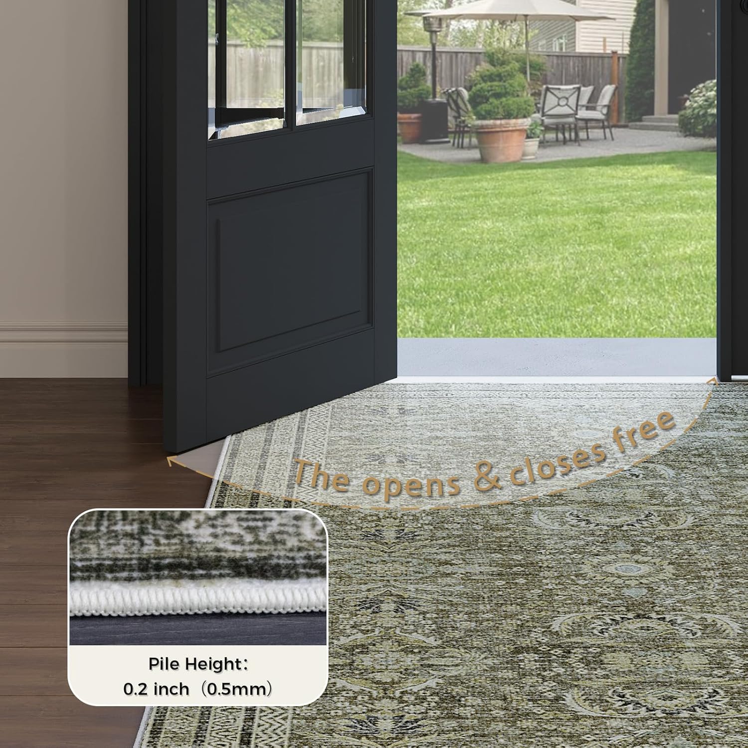 8x10 Rugs for Living Room,Washable Boho Olive Green Rug with Non-Slip,Low-Pile,Stain Resistant, Foldable Floor Carpet for Dining Room,Bedroom - Image 5