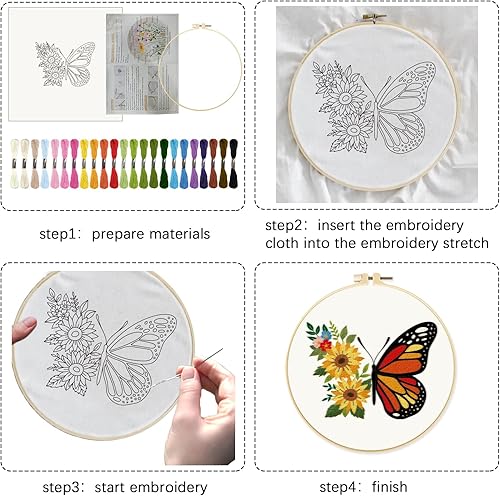 Miniatura 14 de INFUNLY Kit de bordado de cactus de 4 piezas, kit de iniciación de bordado de cactus para adultos, kit de bordado estampado con patrones para Kit