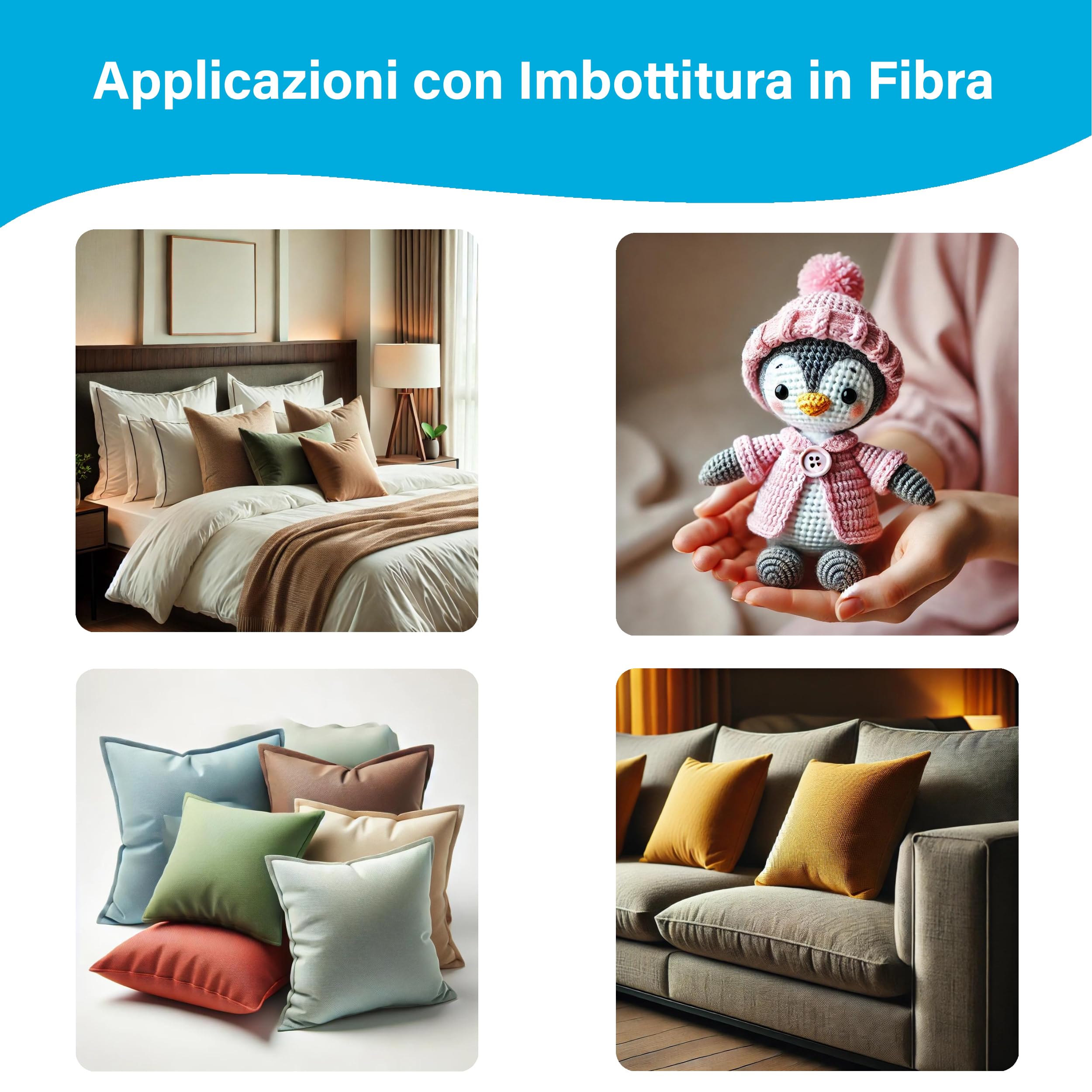 Ovatta per imbottitura 100% poliestere, fibra cava siliconata morbida e densa. Ideale per cuscini, imbottitura amigurumi, ovatta per bomboniere, peluche e fai da te (1 kg)