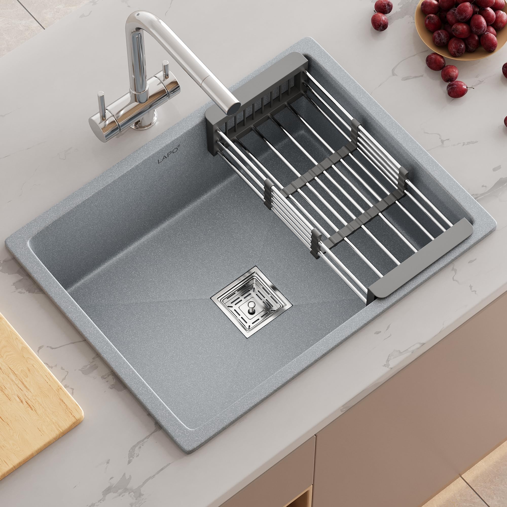 LAPO Granite Kitchen Sink - 24x18 Inch, Green Finish -9