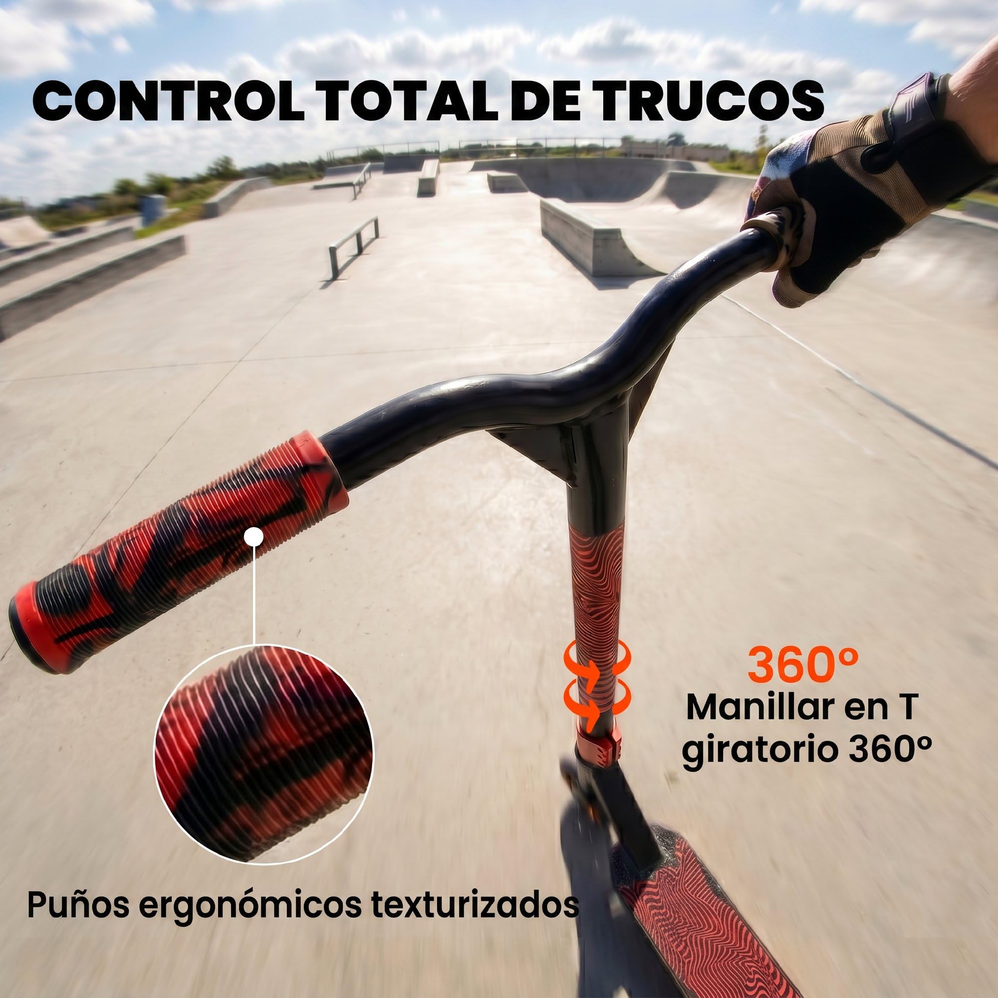 SPORTNOW Scooter Acrobático Freestyle Manillar 360° ABEC-9 Adultos Rojo | Ruedas de PU de 120 mm, Marco de Aluminio Acero, Antideslizante, Adolescentes, Skatepark