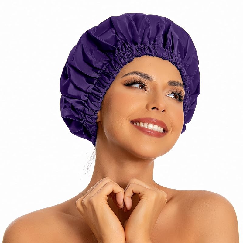 Touca de banho reutilizável Edoneery impermeável, roxa-escura, modelo YM001-Dark Purple