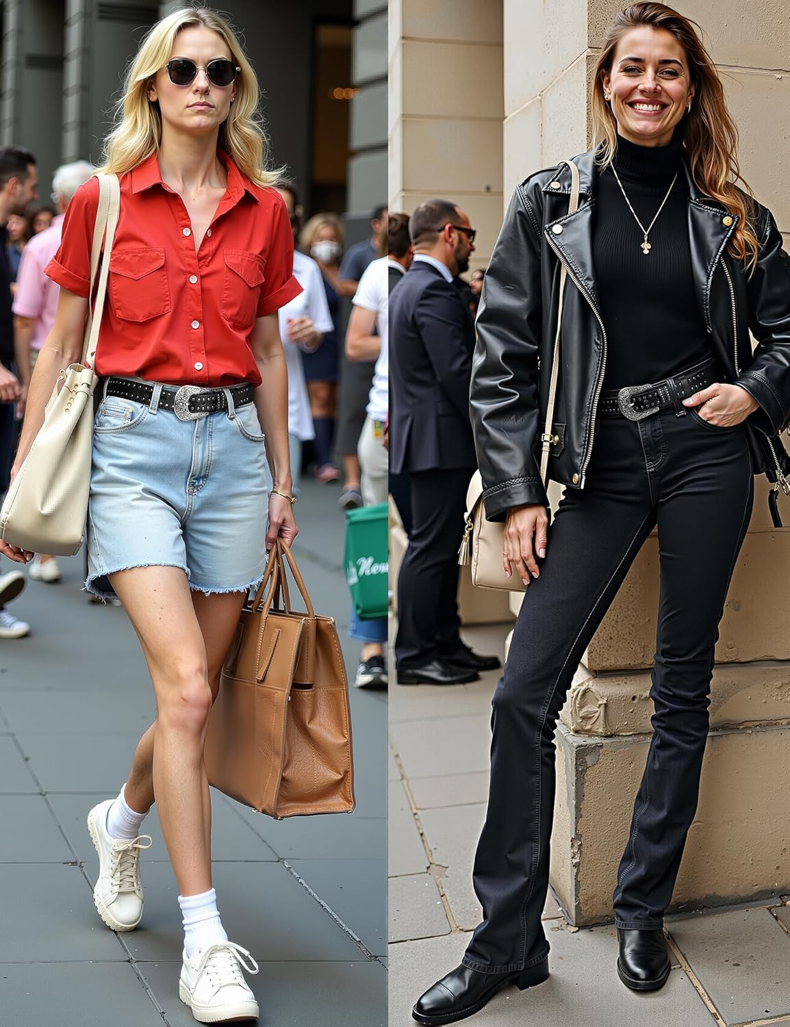 Womens Western Leather Belts 35mm Studded Belt with Vintage Silver Buckle - Image 2