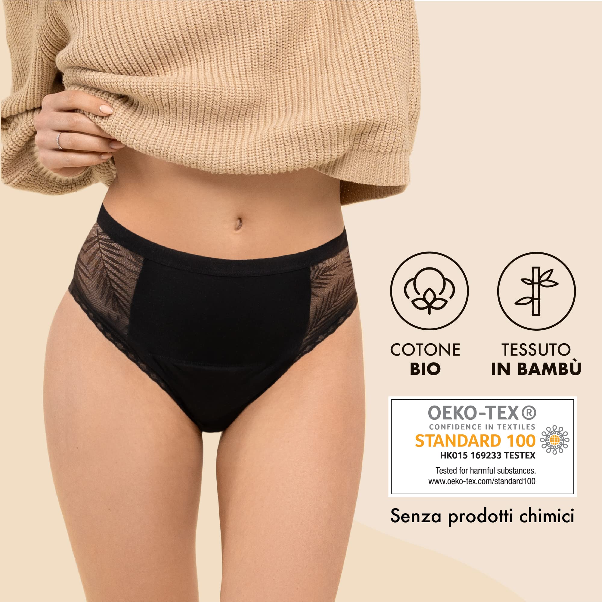 Set di Mutande Ciclo Mestruale Donna Vita Alta Cotone Bio Ecologico - Mutande Assorbenti Donna Ciclo 4 Strati Assorbenti Anti-Perdite Lavabile (XS)