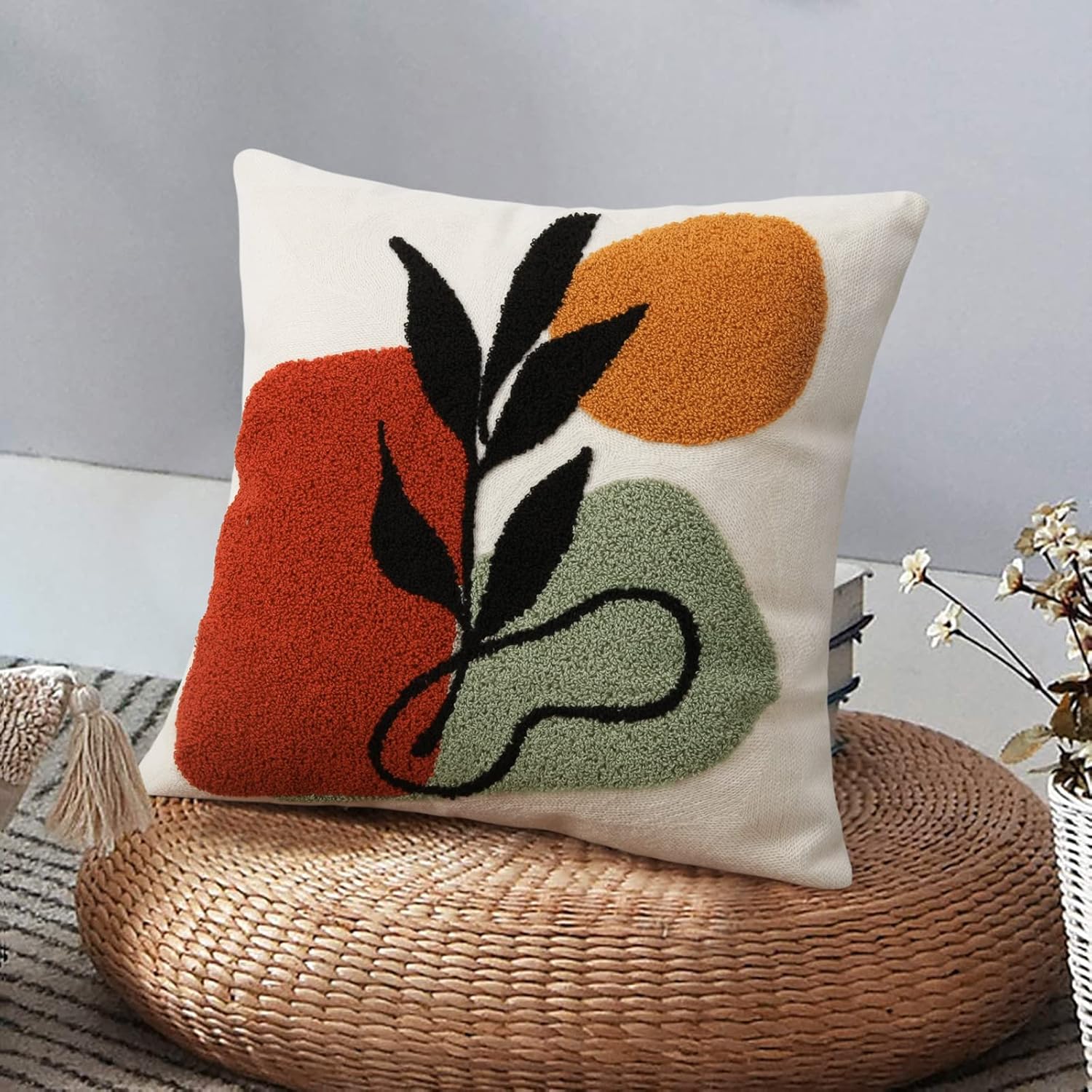 Merrycolor Abstract Boho Tufted Throw Pillow Covers 18x18