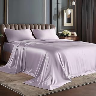 BEDELITE Satin Sheets Queen Size Bed Set, Lavender, 4 Pieces