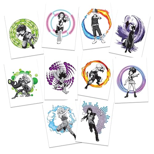 Miniatura 1 de Anime Hero School Tatuajes temporales  Paquete de 10  Fabricado en los Estados Unidos  Seguro para la piel  Suministros y recuerdos para fiestas