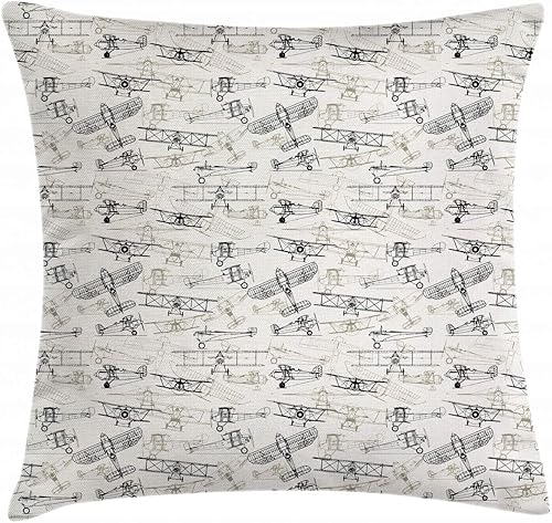 Ambesonne Funda de cojín decorativa cuadrada con tema de avión, diseño vintage de transporte antiguo dibujado a mano, 16 x 16 pulgadas, verde oliva