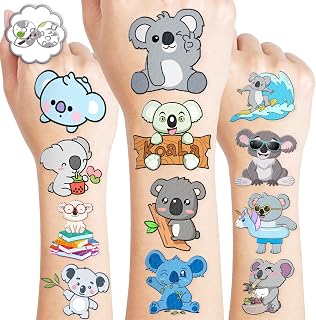 96PCS Koala Temporary Tattoos for Kids - Cute Birthday Party Supplies, Fun Stickers for Boys & Girls, Classroom Prizes, Themed Party Favors, Fun Kids Gifts