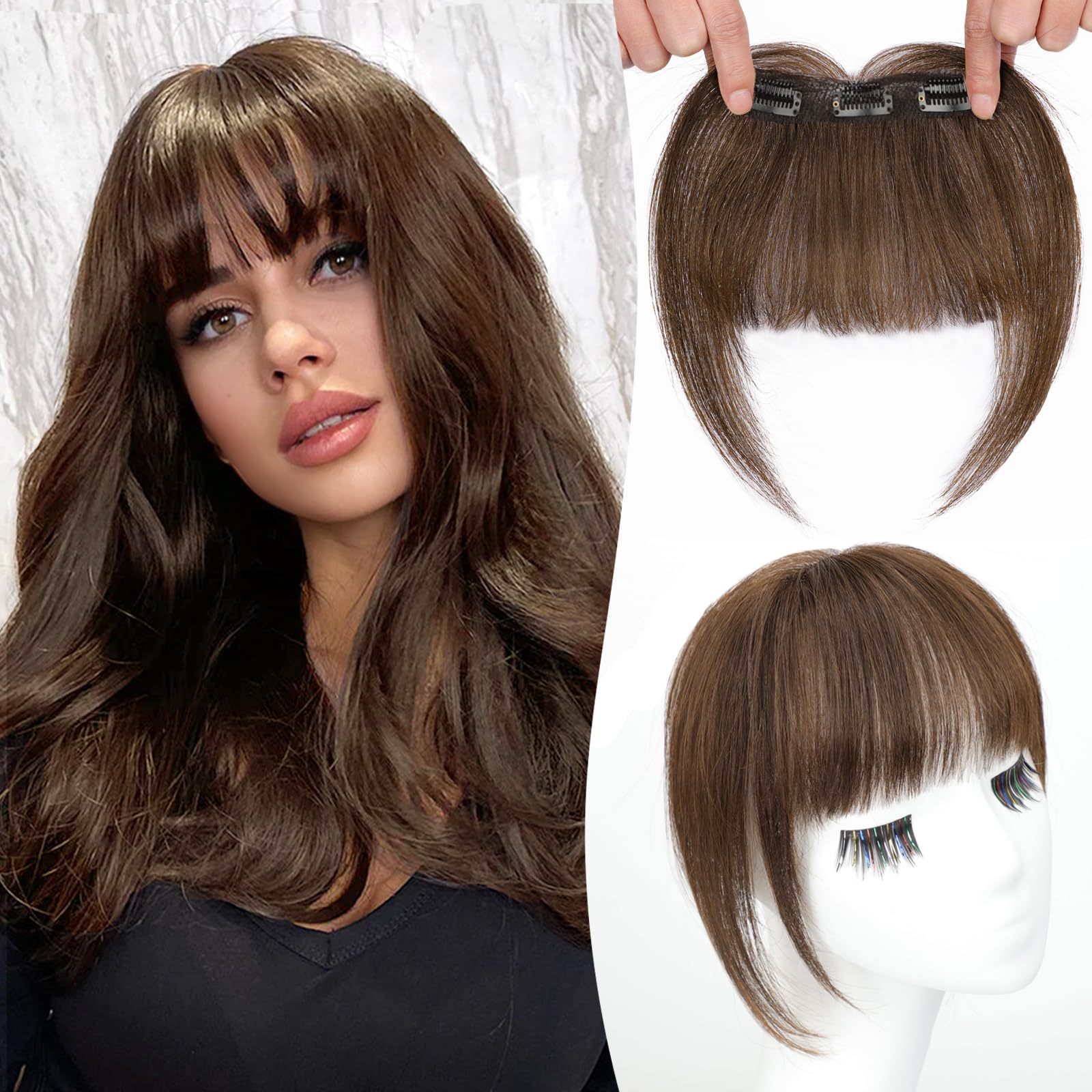 MONIXI Bangs Hair Clip in Bangs, 100% Real Human Hair Clip in Fringe, 3 Secure Clips in Full Fringe French Bangs Natural Thick Volume Fake Bangs for