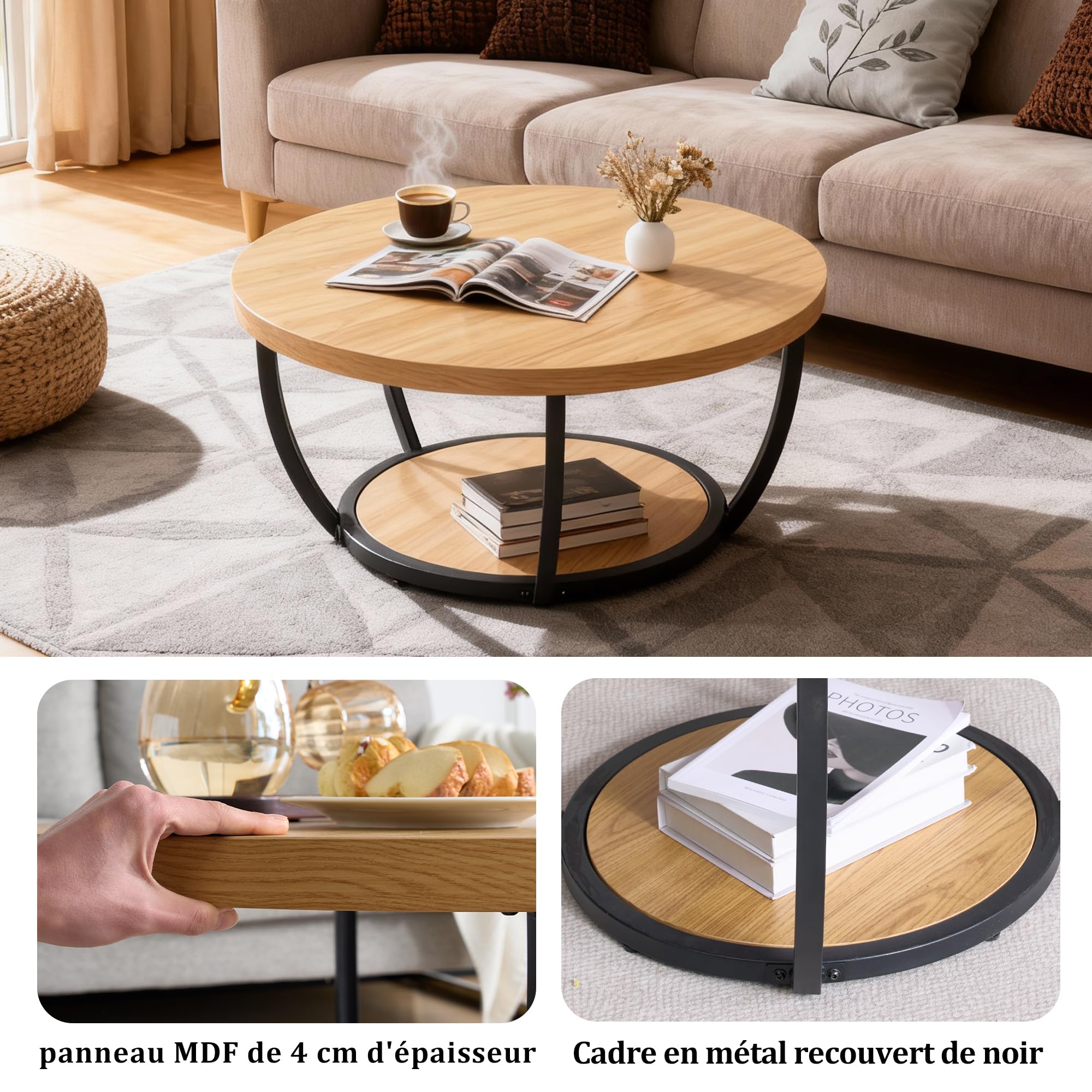 Mingone Table Basse Ronde 80 cm
