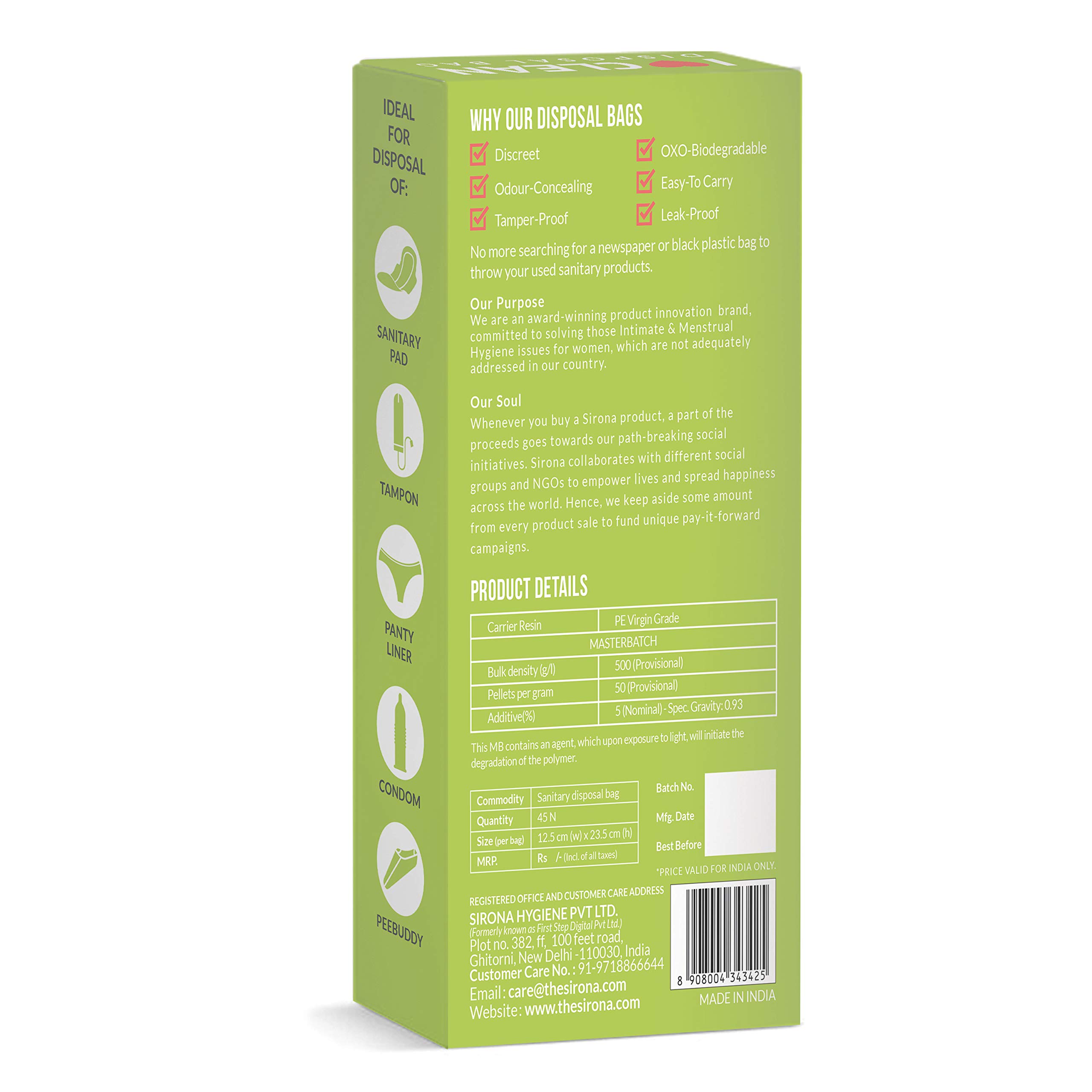 Sirona Sanitary Disposable Bags 30 Bags for Discreet Disposal of