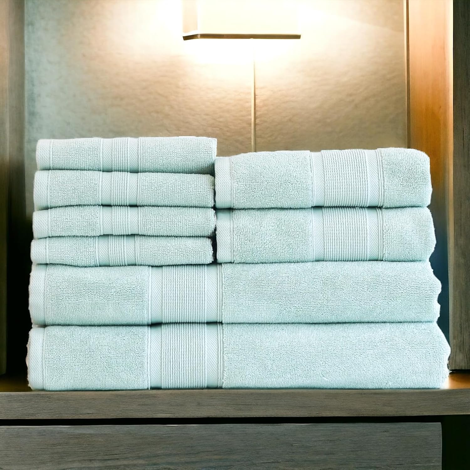 Luzia 8 Piece Bathroom Towel Set - 100% Turkish Cotton, Premium Quality - 2 Bath Towels 2 Hand Towels and 4 Washcloths (Sea Foam/Aqua/Mint/Glacier
