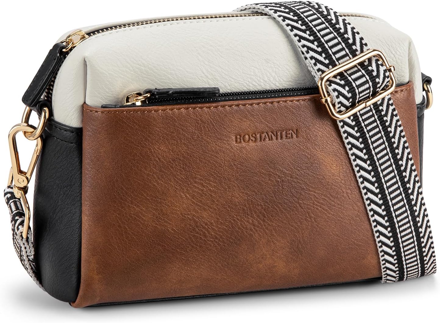 Bag Trendy Triple Zip Leather Crossbody Bag with Colorful Strap for Women Trendy Triple Zip Leather Crossbody Bag with Colorful Strap for Women