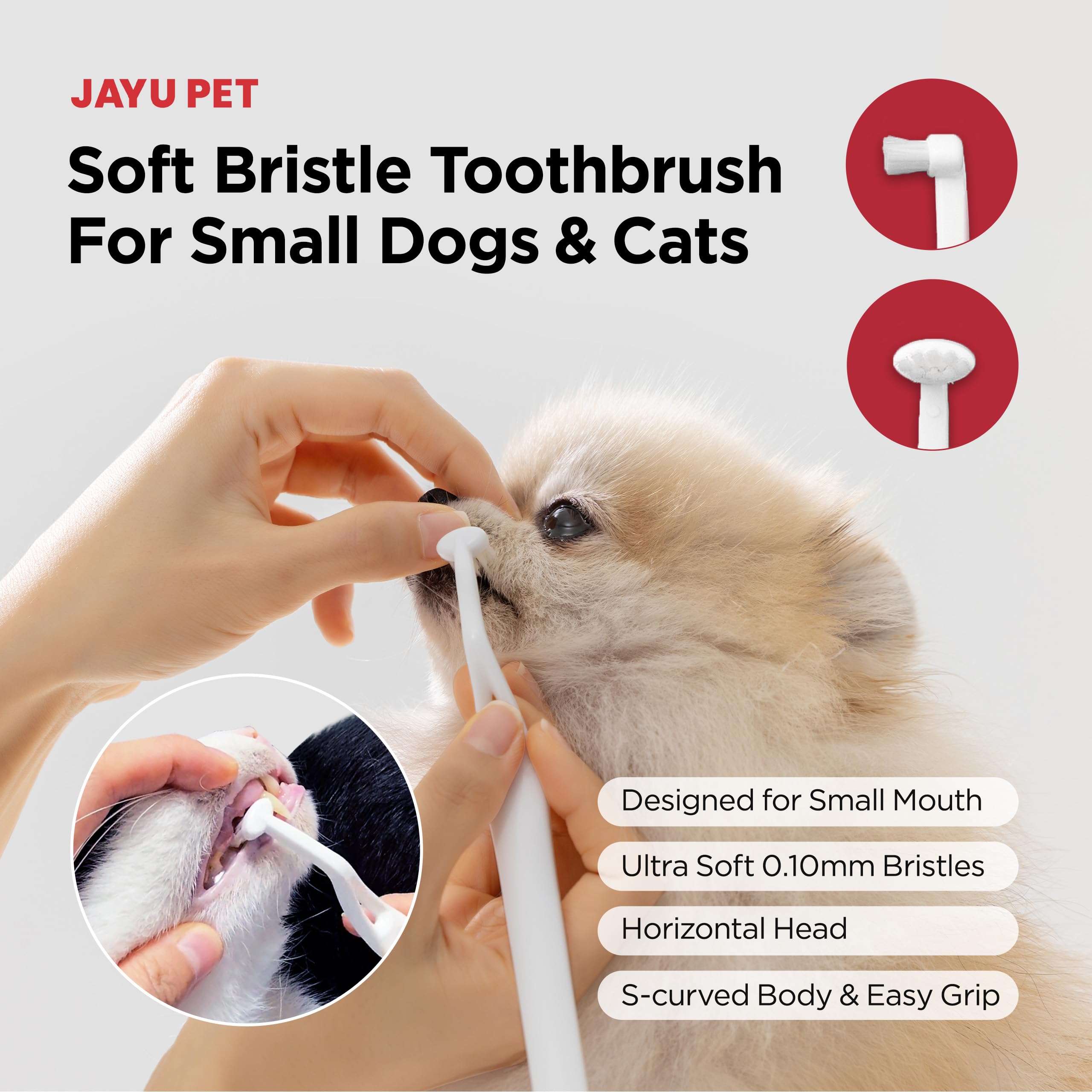 JAYU PET Brosse de soins dentaires – Brosse à dents pour chien et contrôle du tartre | Brossage des dents de chat et nettoyage facile | Soins dentaires pour animaux de compagnie avec poils doux (10
