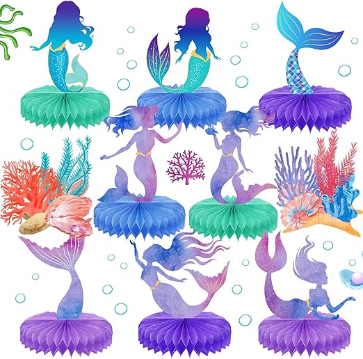 10 Pcs Mermaid Party Supplies Mermaid Birthday Honeycomb Centerpieces for Under The Sea Party Decorations Table Honeycomb for Ocean Theme Birthday Baby Shower Wedding Favors