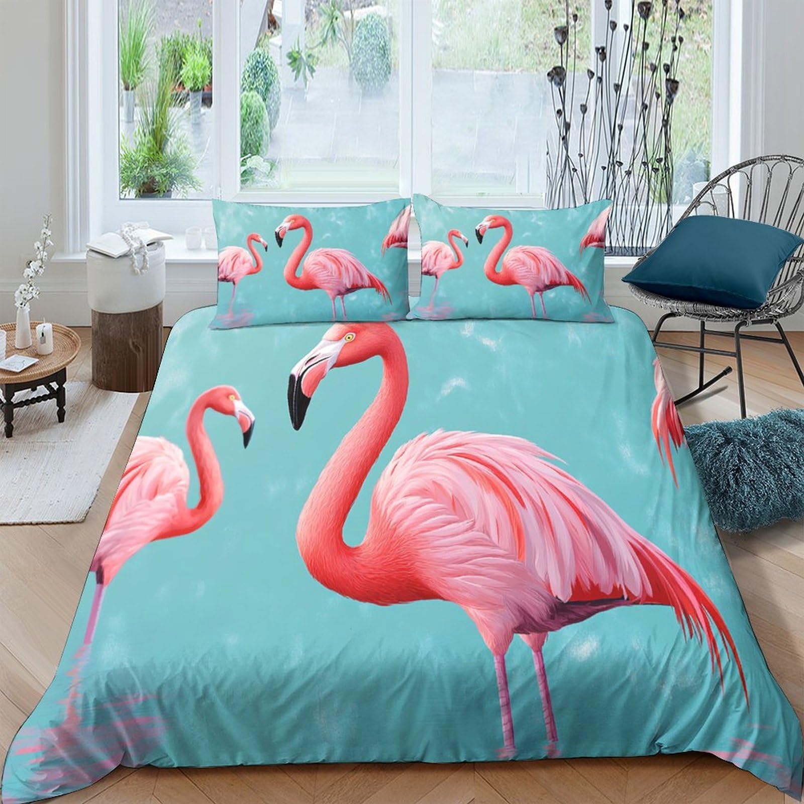 Ctjqhvkz Style-4 3D Printed Flamingo Paradise Fitted Sheet Microfiber Soft Pink Aqua Mattress Cover For Bedroom Dorm Decor Single（135X200cm）