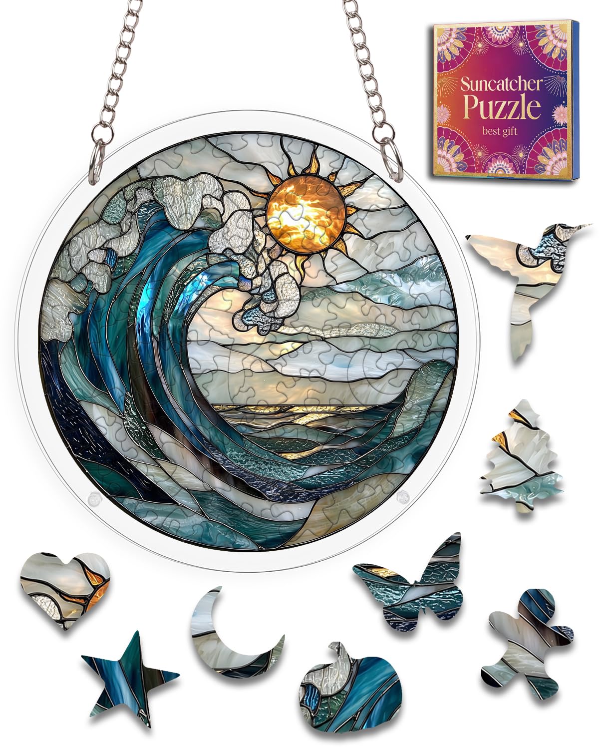 Acrylic Jigsaw Puzzle Suncatcher Ocean Wave Sun Adult Puzzles Gifts 7.8"