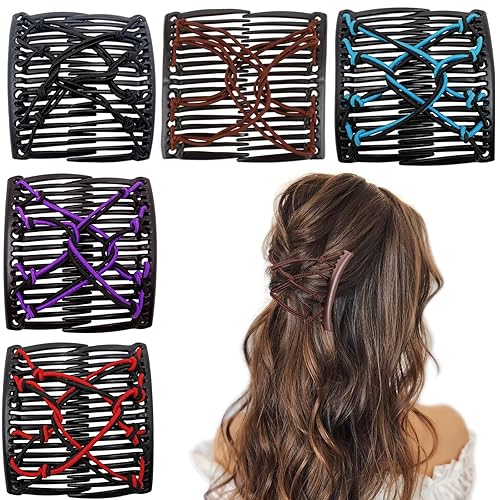 Miniatura 9 de 5 Piezas de Accesorios Mágicos Elásticos para el Cabello: Clips de Peine Elásticos Ajustables, Hacedores de Moños Vintage para Mujeres, Niñas, Rojo,