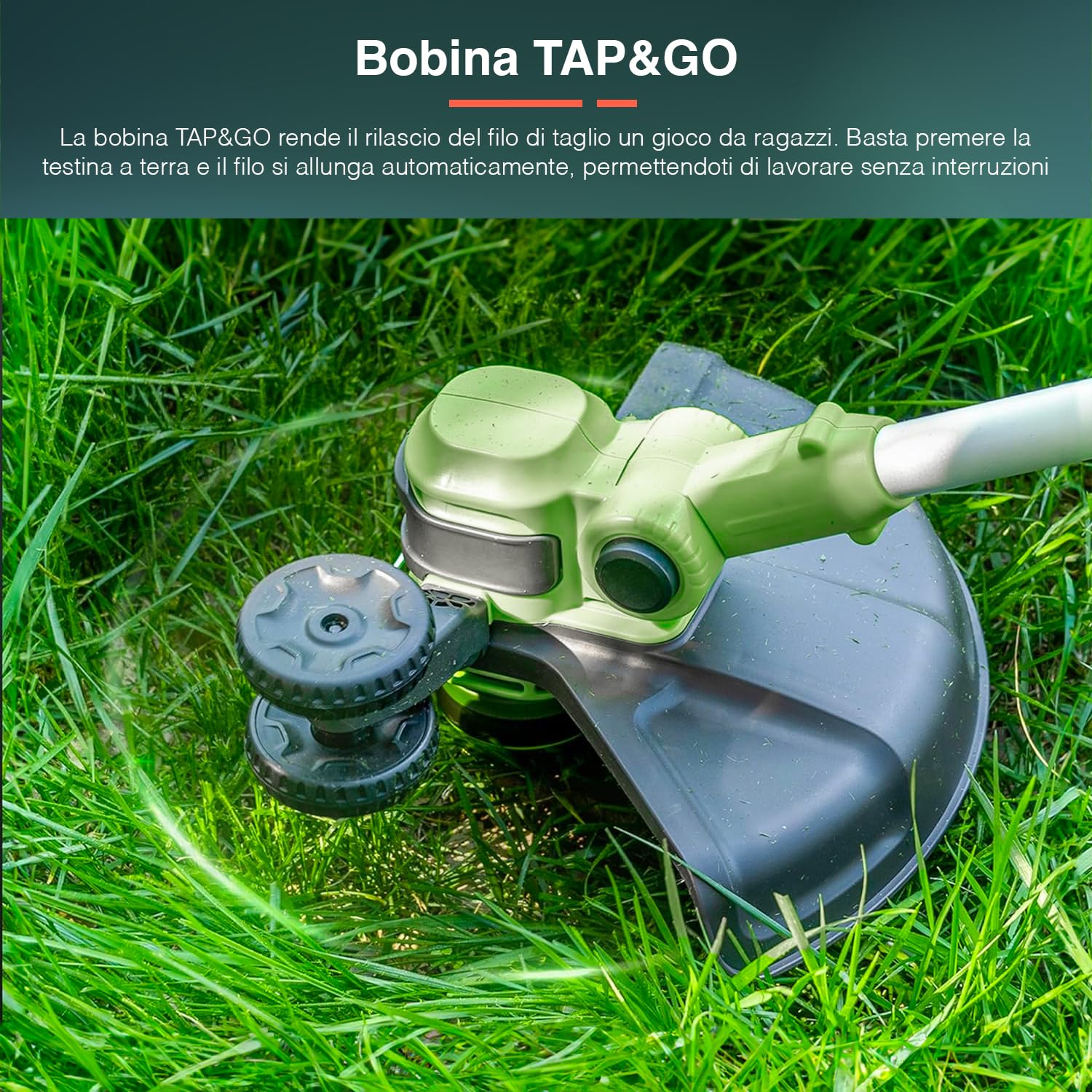 Podkaszarka do trawy z uchwytem wysuwanym do 120 cm, teleskopowa, 20 V z obrotową głowicą 90° - akumulatorowa podkaszarka, z cewką TAP&GO i hamulcem elektronicznym, 23 x 115 x 30 cm, bateria nie