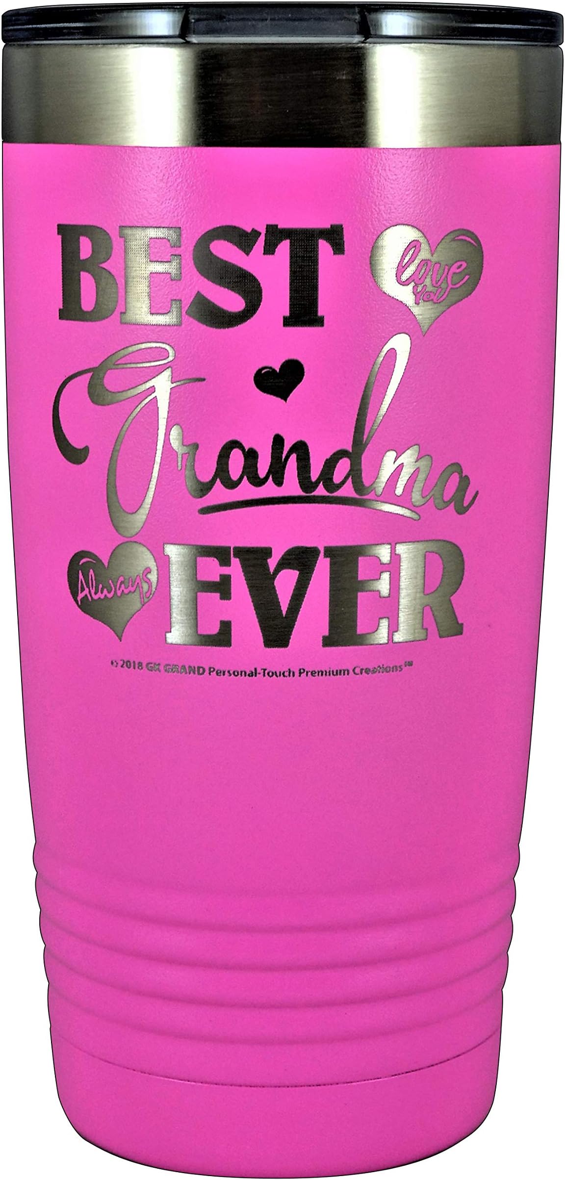 GRANDMA GIFT – “BEST GRANDMA EVER ~ LOVE YOU ALWAYS” Stainless Steel Vacuum Insulated Tumbler Travel Coffee Mug GK Grand Design & Engraved Birthday Mother’s Day Christmas (Pastel Pink, 20oz)