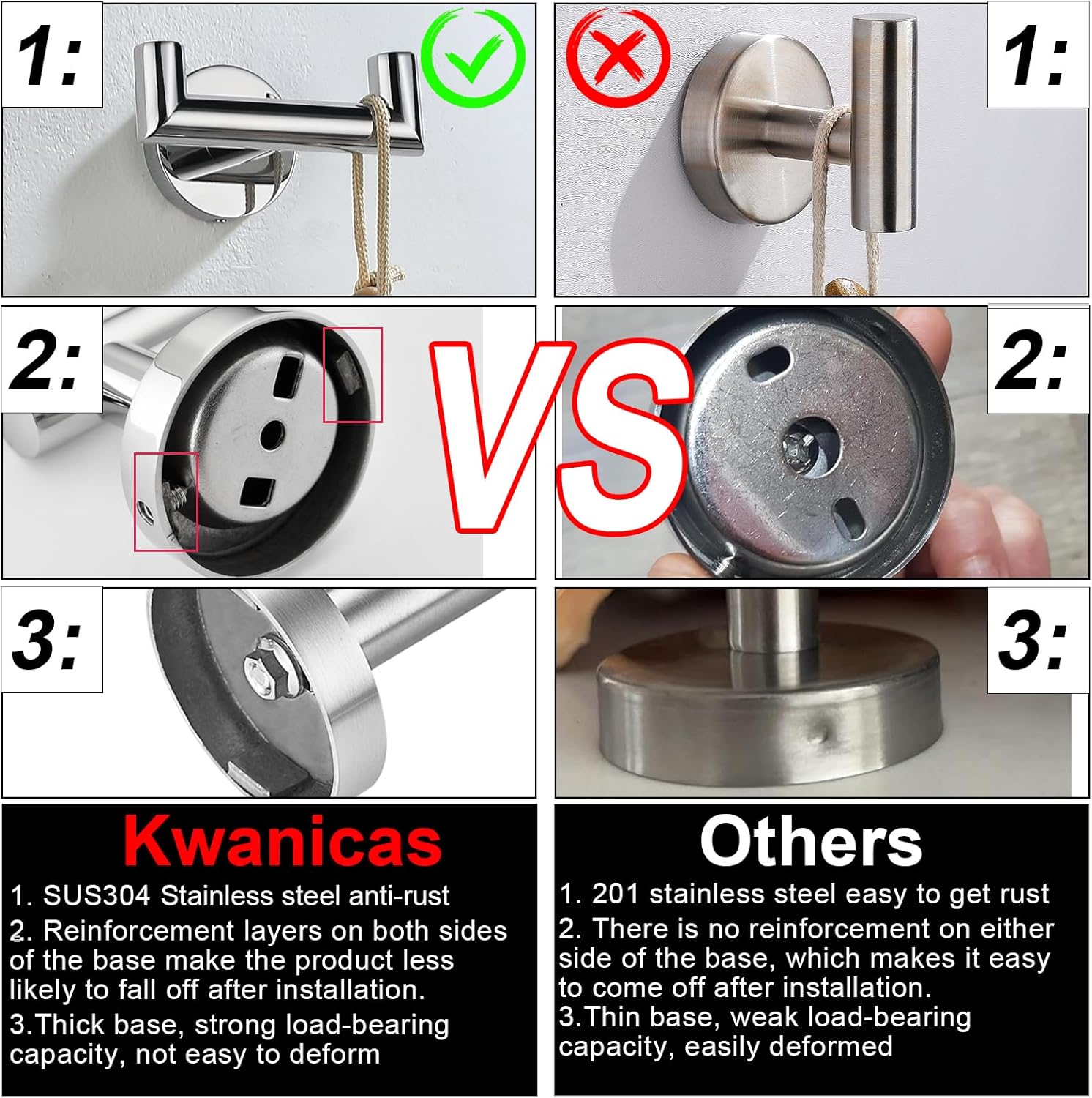 Towel Hooks for Bathrooms,Polished Chrome Towel Hook for Kitchen Bathroom,SUS304 Stainless Steel Coat Hook,Heavy Duty Double Towels Holder Hooks for Hanging Towels,Coats,Clothes,Wall Mount,2 Pack