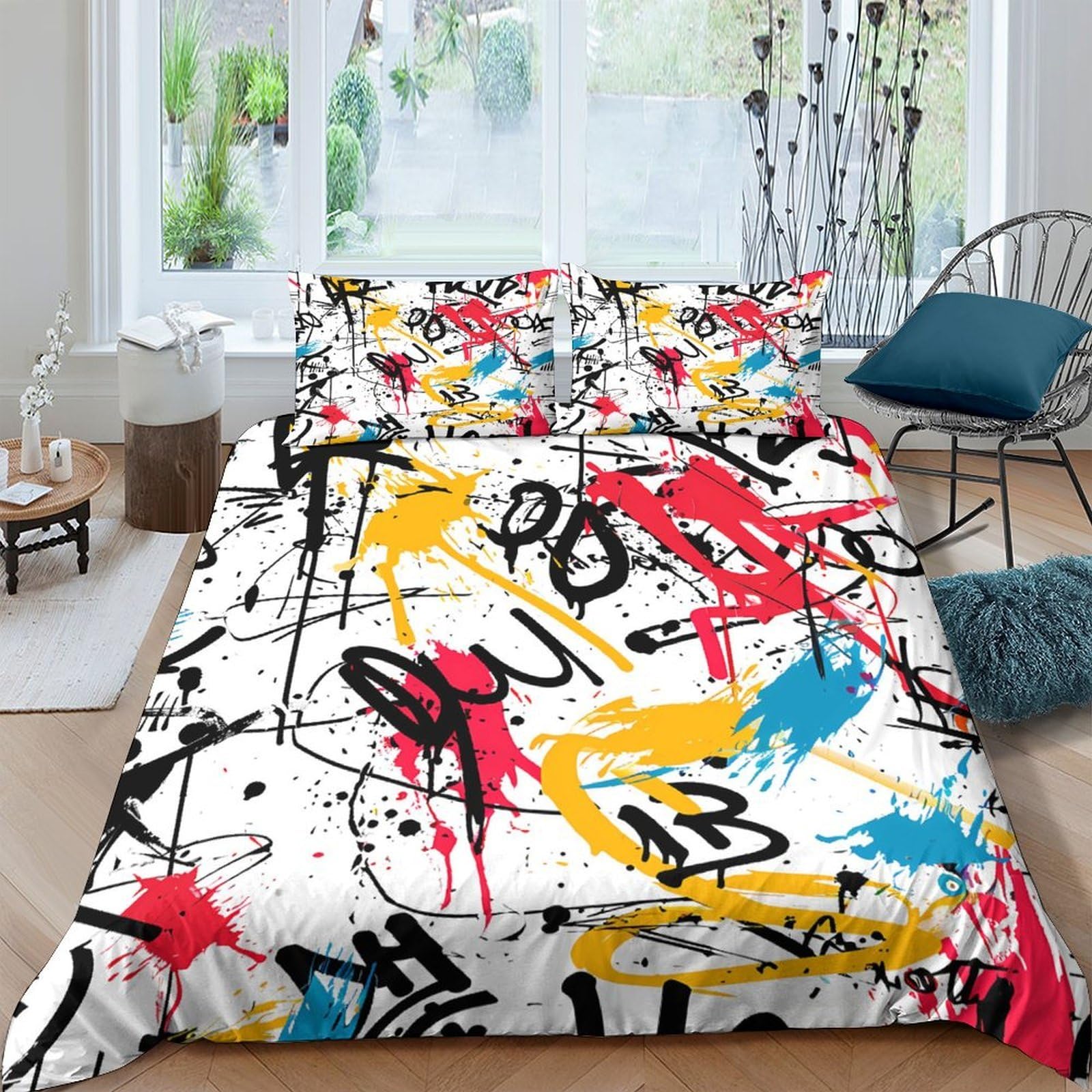 Ctjqhvkz Style-5 3D Printed Graffiti Splash Fitted Sheet Microfiber Soft Breathable Abstract Art Bed Cover For Bedroom Dorm Mattress Protection Decor Single（135X200cm）