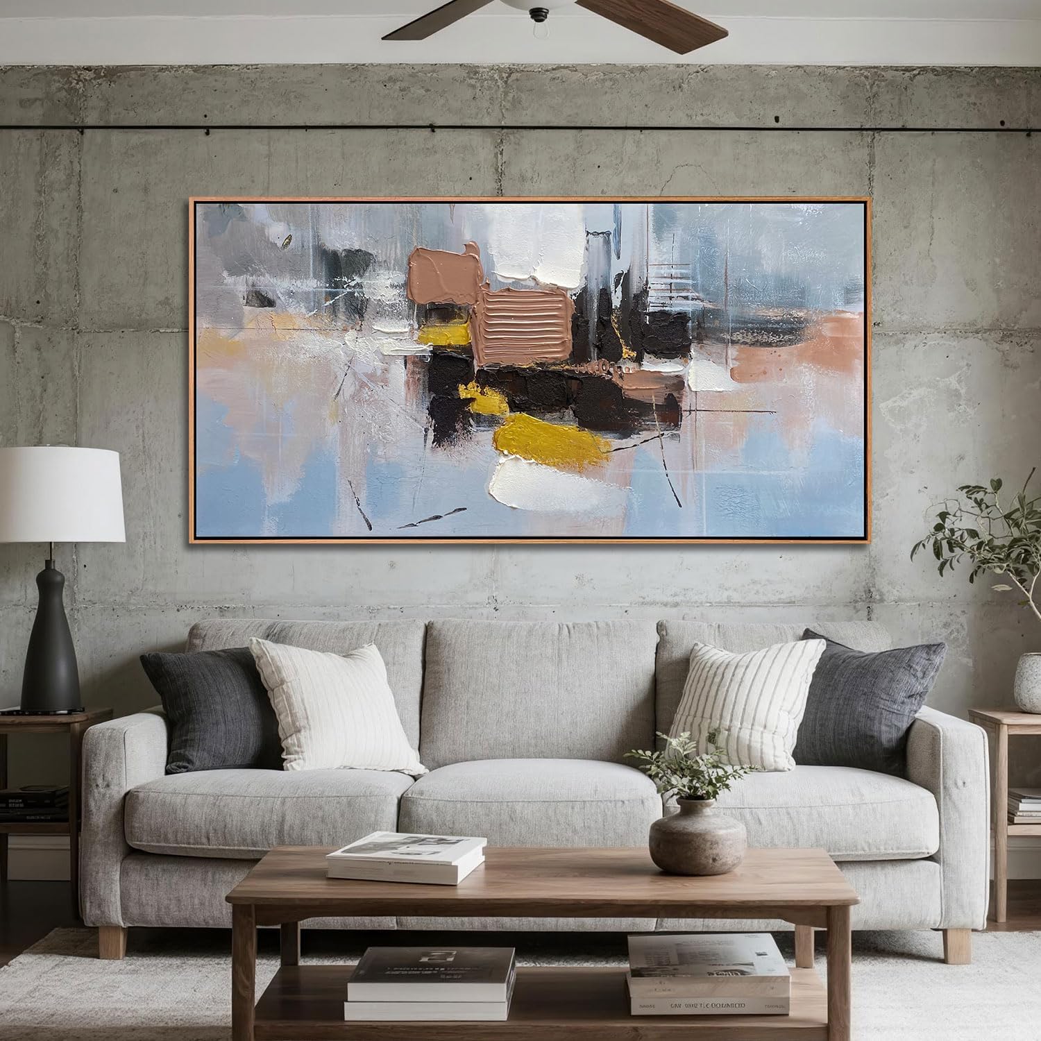 Ateliart Framed Abstract Wall Art Modern Living Room Canvas Painting, Textured Grey Black Picture Bedroom Artwork Large Home Office Kitchen Dining Room Mens Room Wall Decor 48"x24"