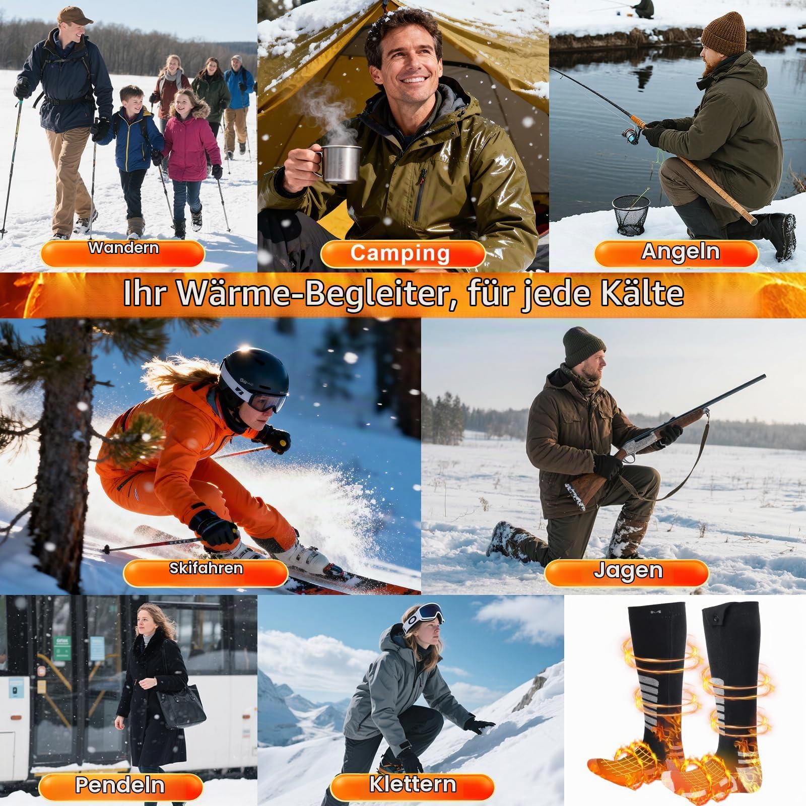Qoosea Heizsocken für Herren & Damen 8500mAh Wiederaufladbare Elektrische Socken mit APP & Knopfsteuerung 4 Temperatureinstellungen Waschmaschinenfest für Winter Ski Camping Wandern Angeln (S)