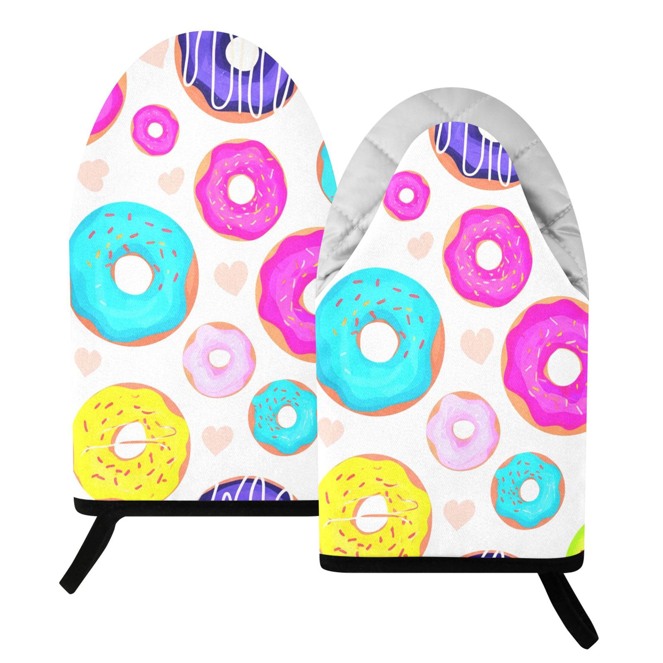 Kutsu Colorful Donuts Oven Mitts for Kitchen, Heat Resistant Cotton Oven Gloves for BBQ Baking Cooking, Breathable Kitchen Essentials, 2 pcs
